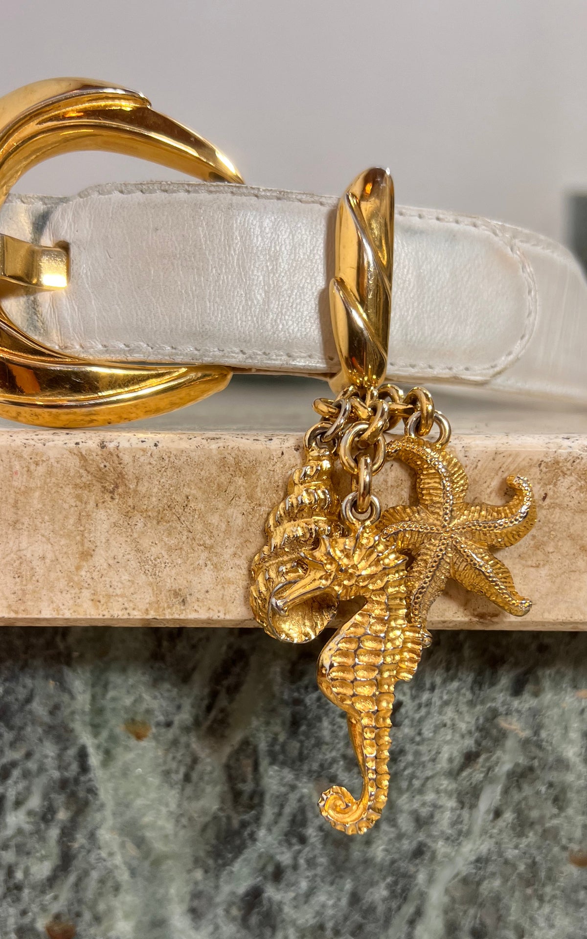 Vintage 90s Escada Leather Belt with Gold-Tone Sea Charms