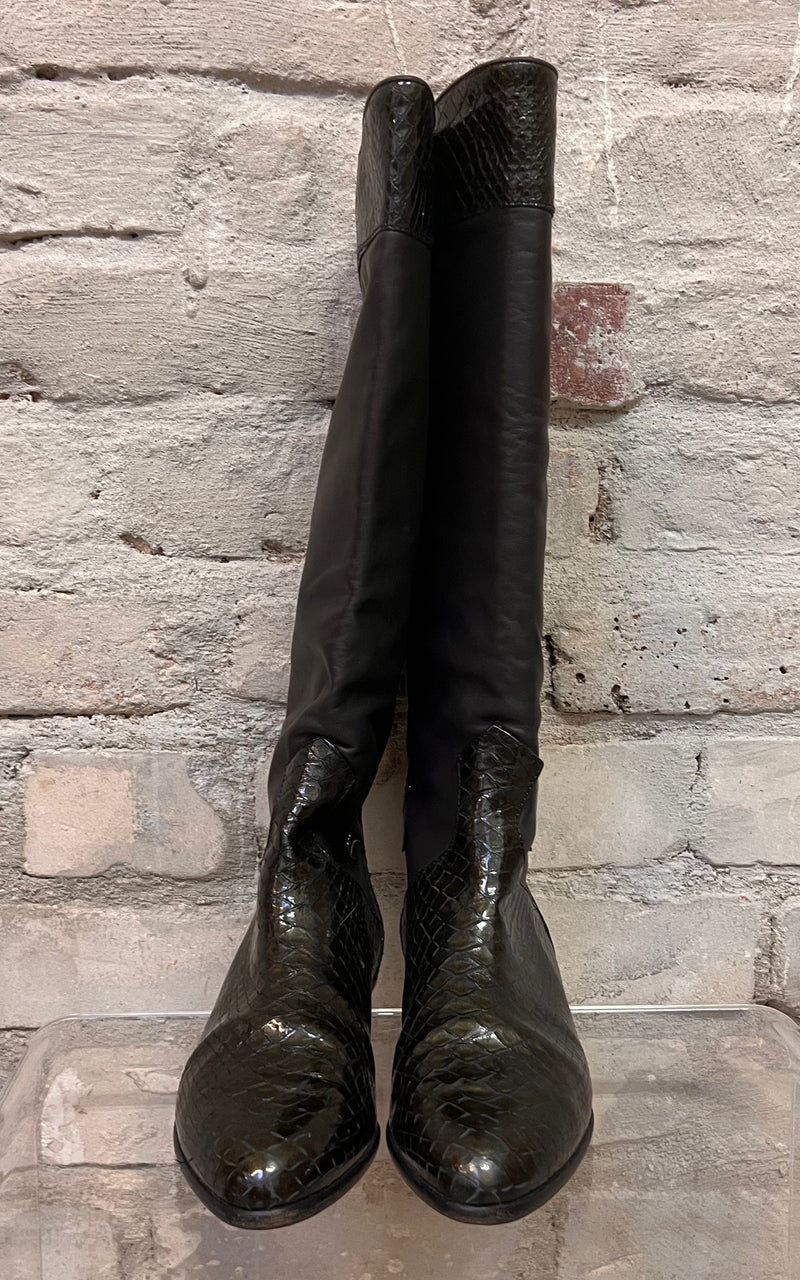 Snakeskin flat boots sales