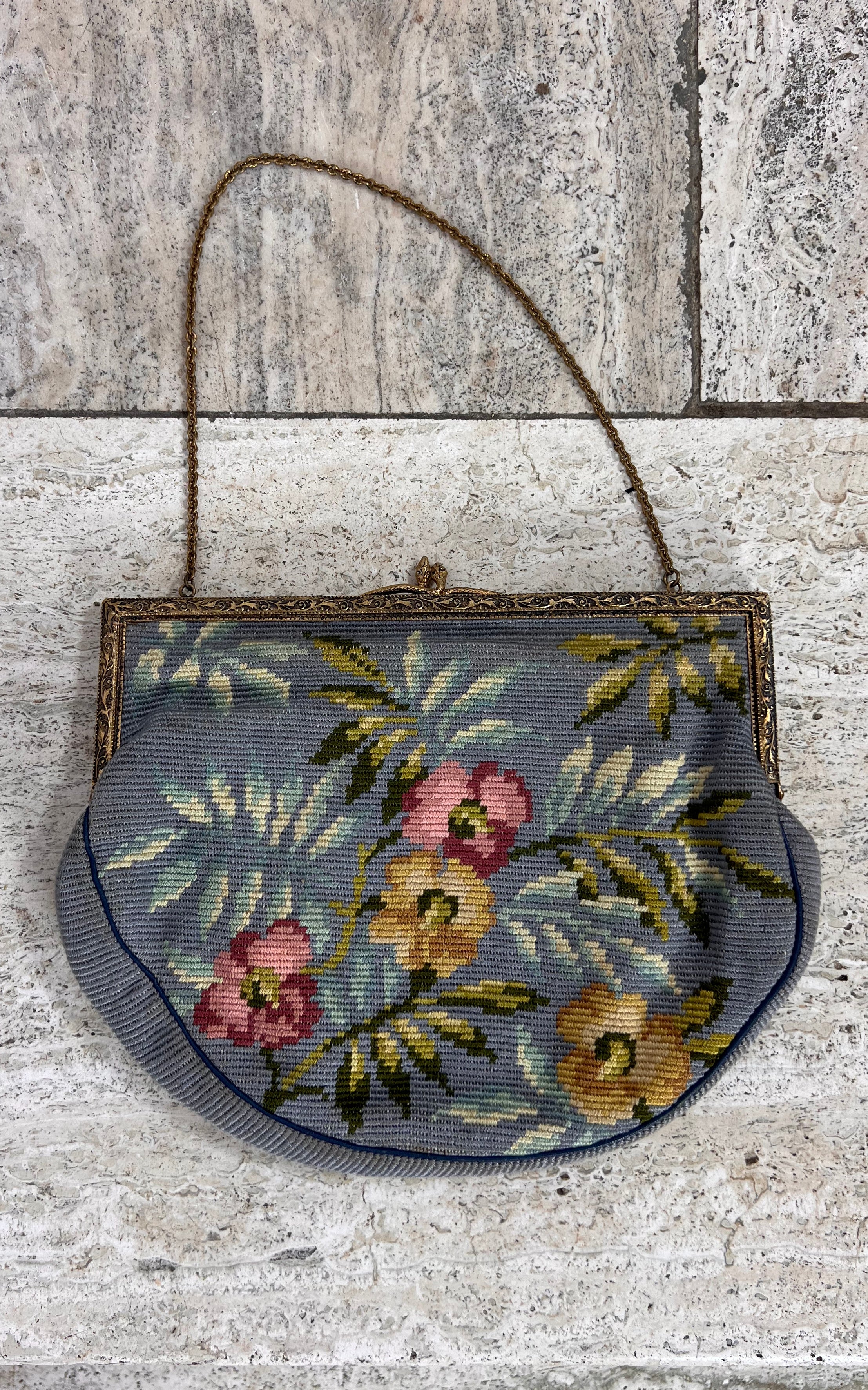 Vintage Floral Tapestry Evening Bag with Snake Detail