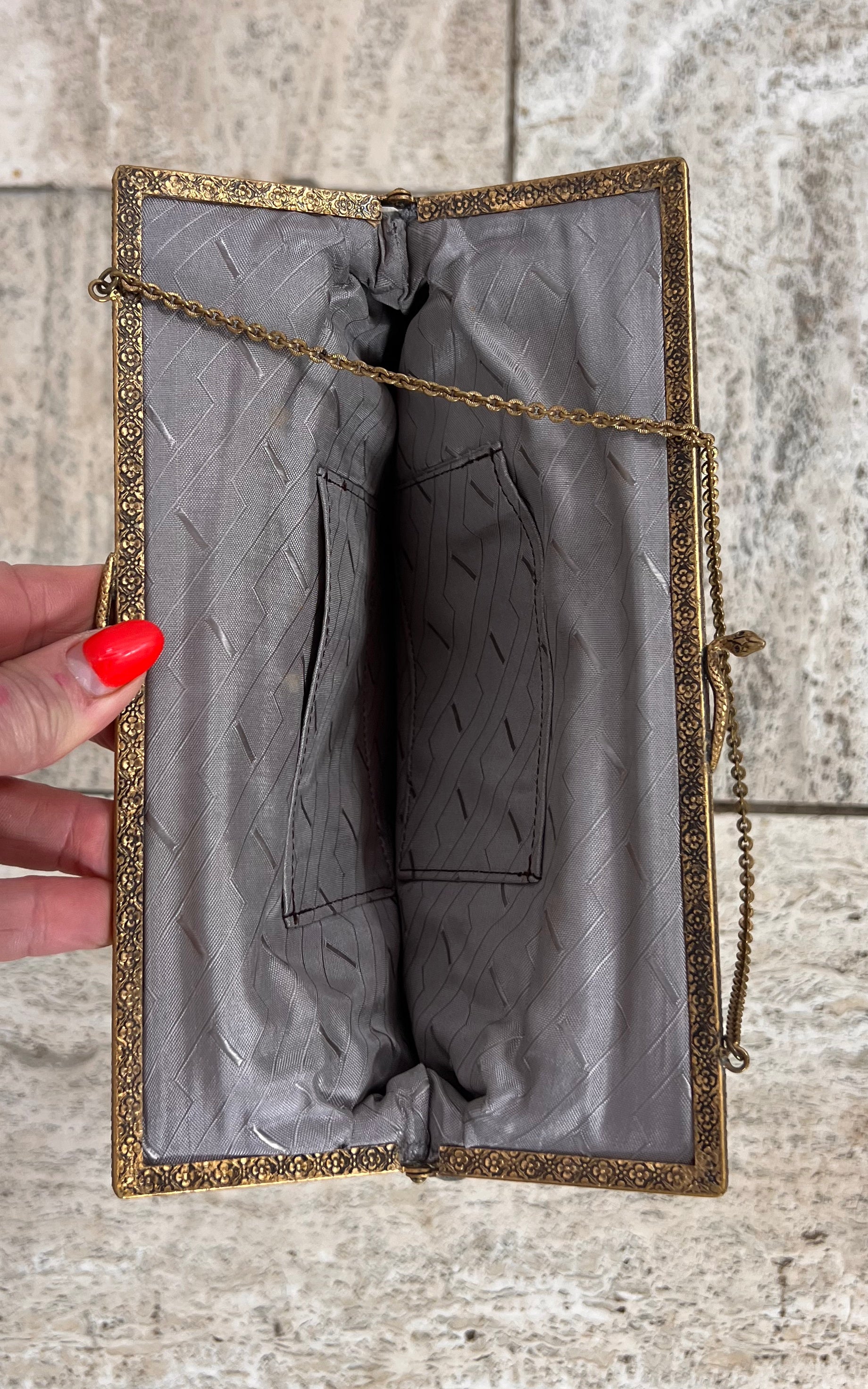 Vintage Floral Tapestry Evening Bag with Snake Detail