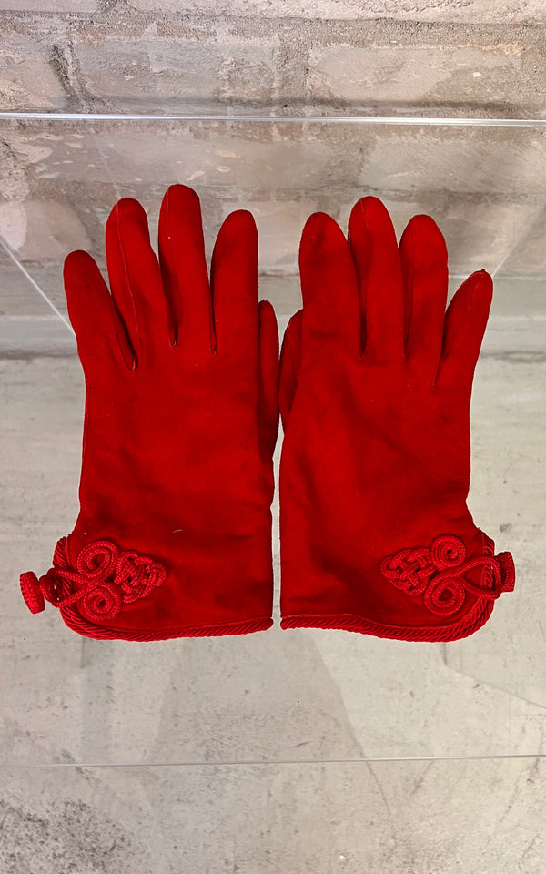 Vintage Red Suede Gloves