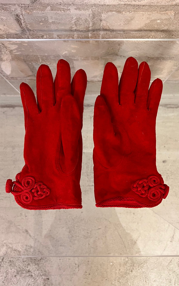 Vintage Red Suede Gloves