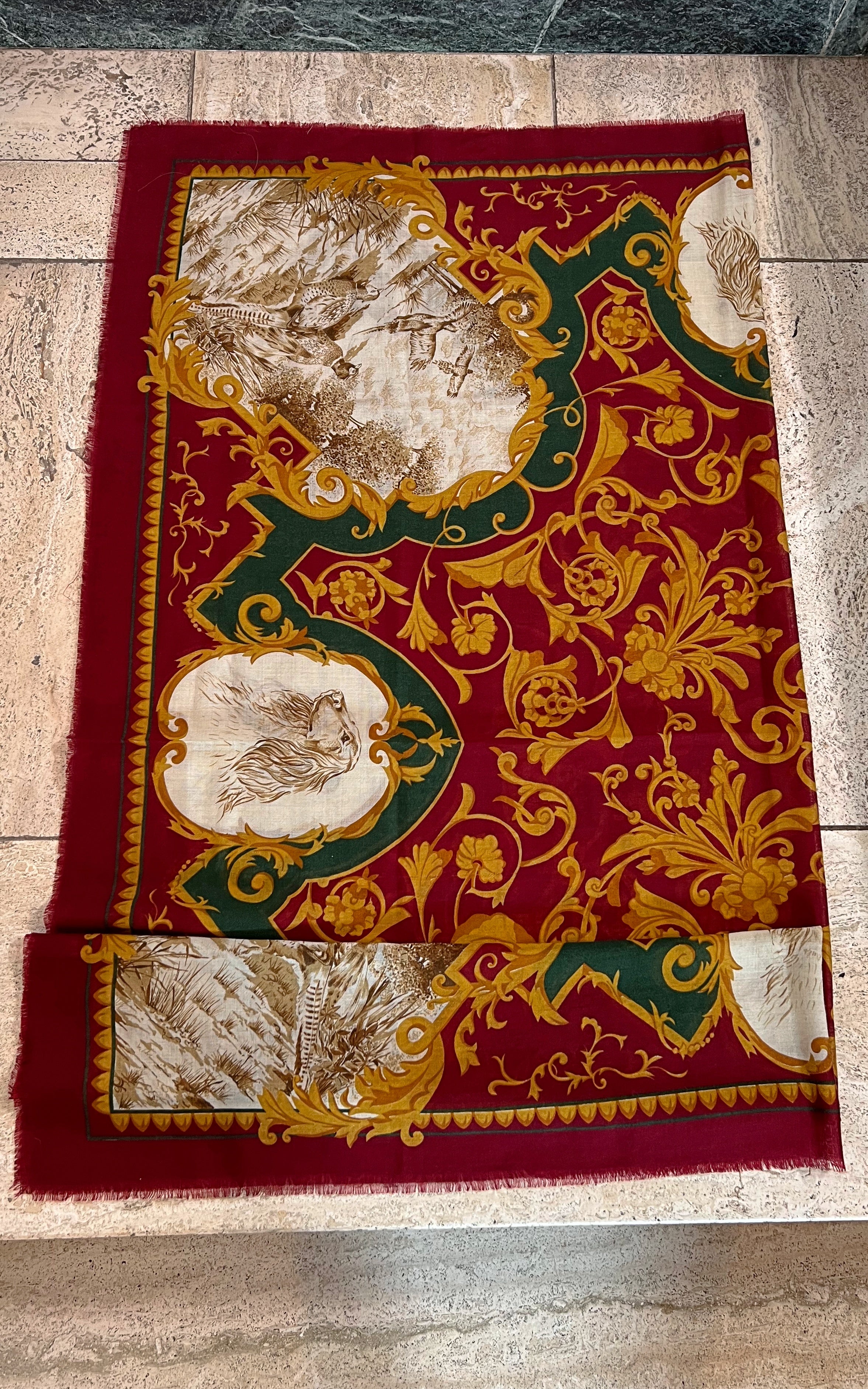 Vintage Big Wool Scarf Hunting Dogs