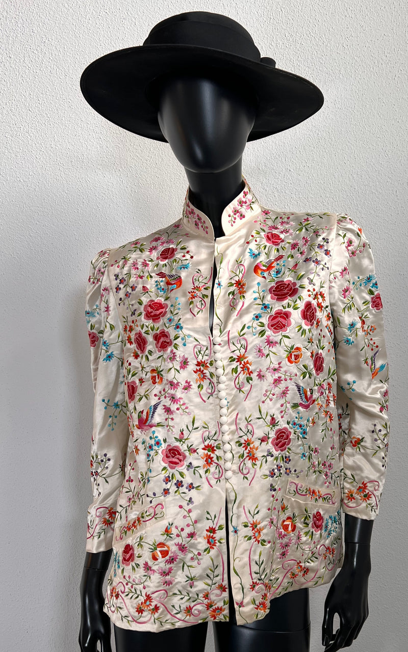 Vintage Embroidered Chinese Silk Blouse