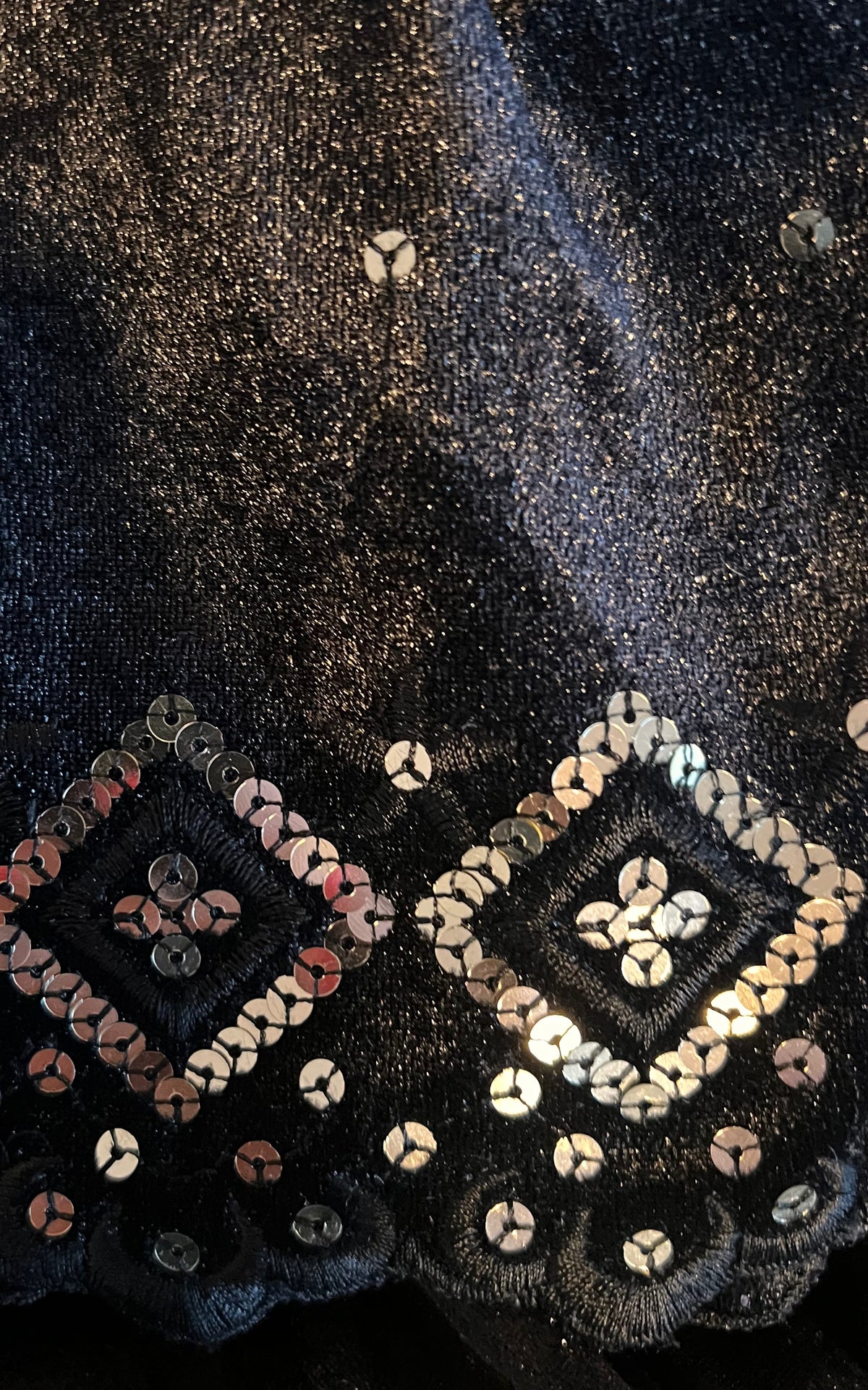 Vintage Y2K Black Velvet Tiered Skirt with Sequin Embroidery