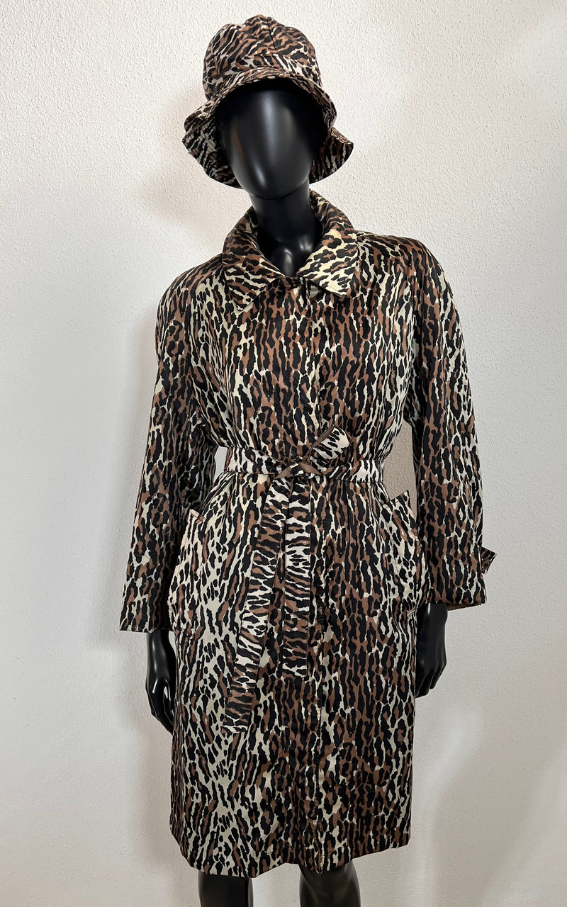 Vintage 60s Leopard Raincoat and Bucket Hat
