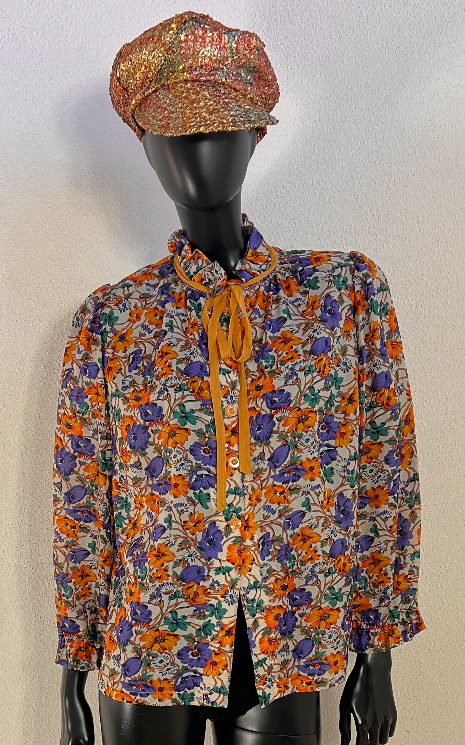 Vintage 70s Flower Silk Blouse