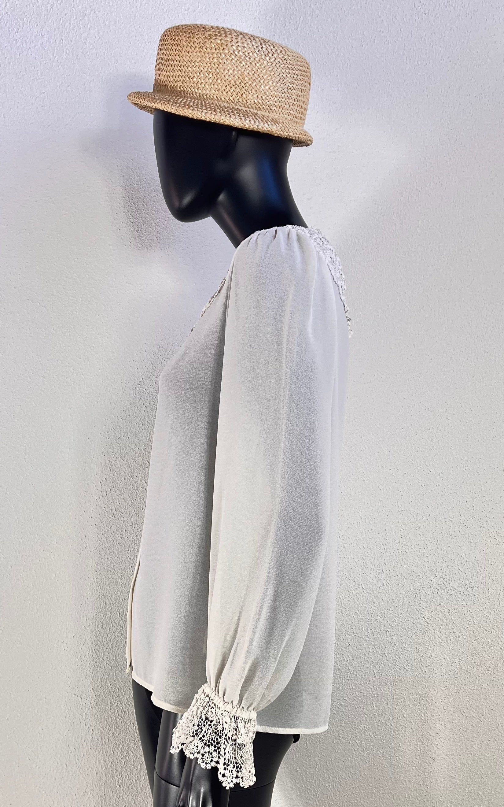 Vintage Lace Collar Blouse with Rhinestones