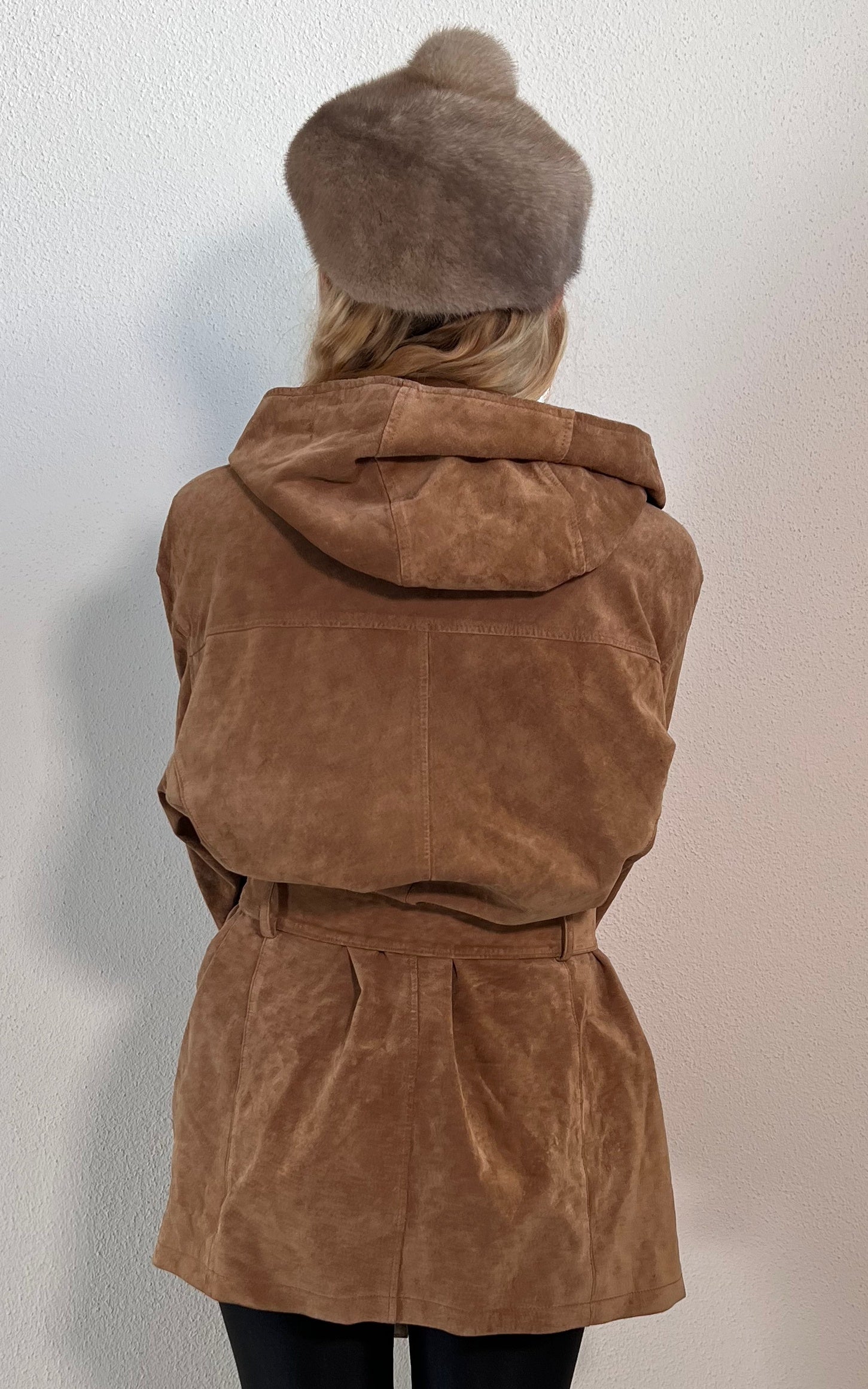 Vintage 90s Hooded Suede Leather Jacket