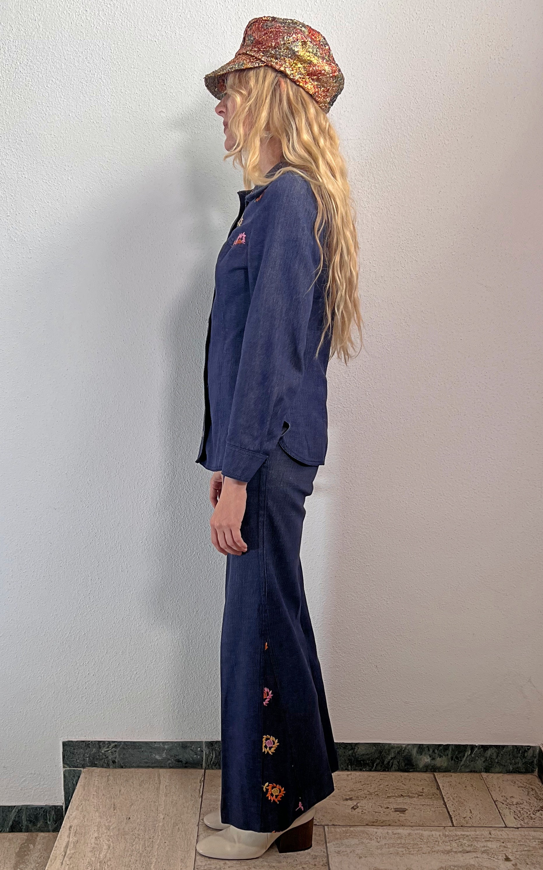 Vintage 70s Janette Rodin Denim Flower Set