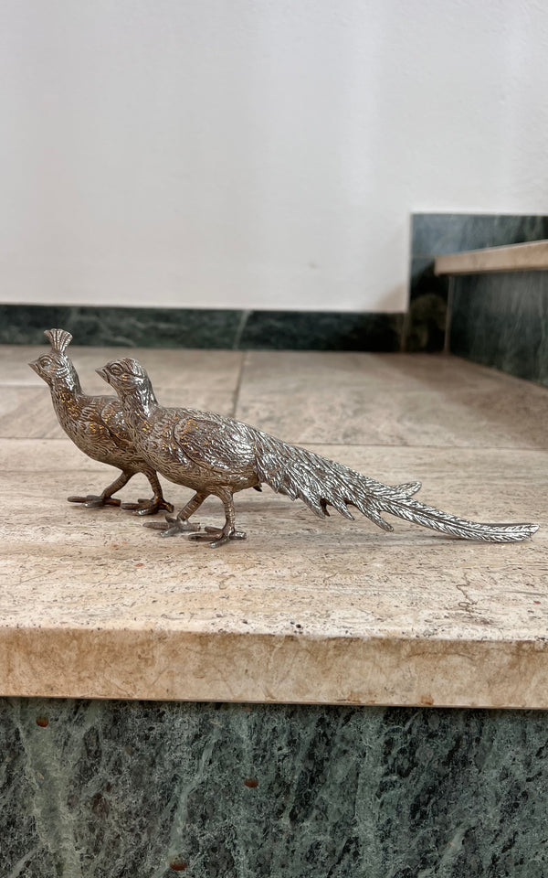 Vintage Silver Brass Pheasant Decoration Birds