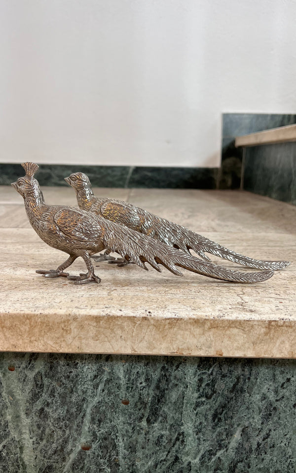Vintage Silver Brass Pheasant Decoration Birds