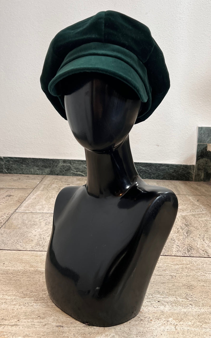 Vintage Darkgreen Velvet Baker Boy Hat