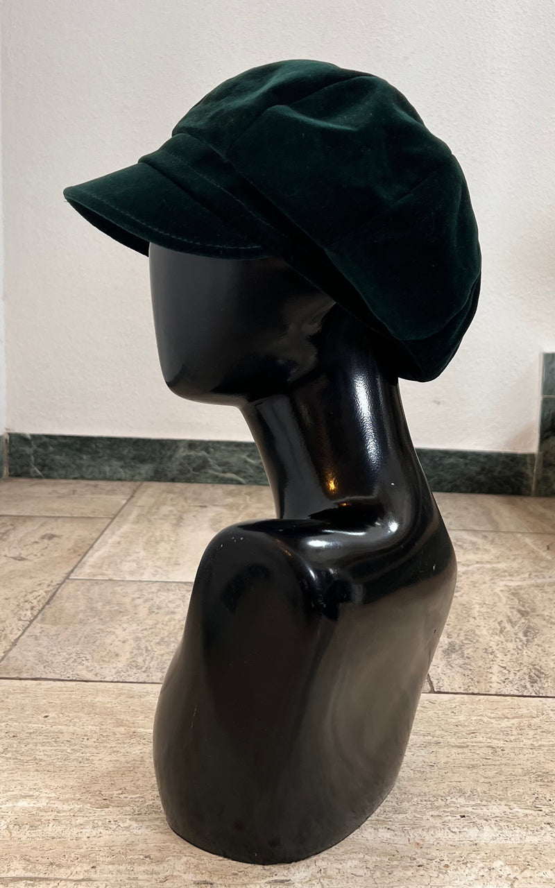Vintage Darkgreen Velvet Baker Boy Hat