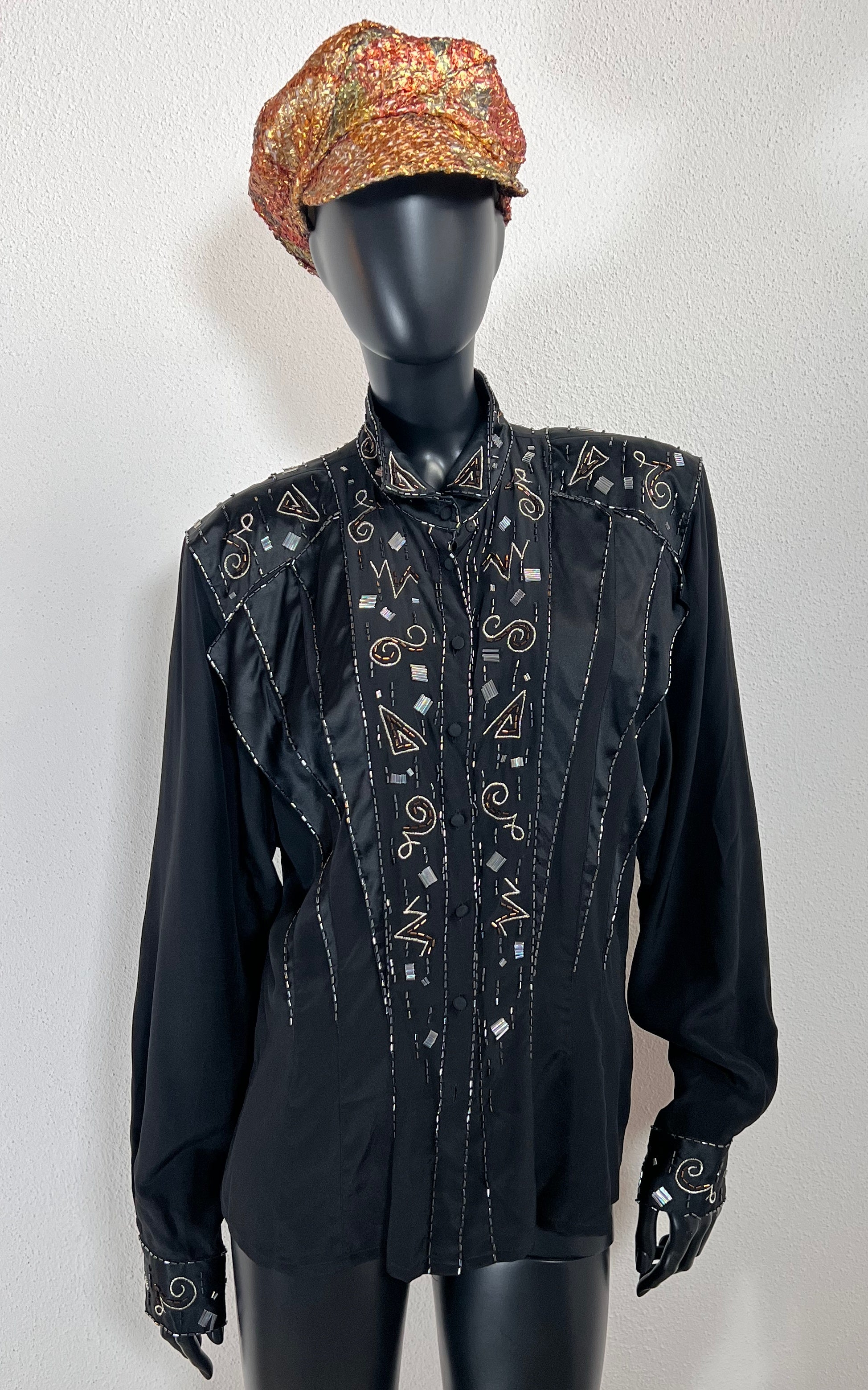 Vintage 90s Mercedes and Adrienne Silk and Sequins Blouse
