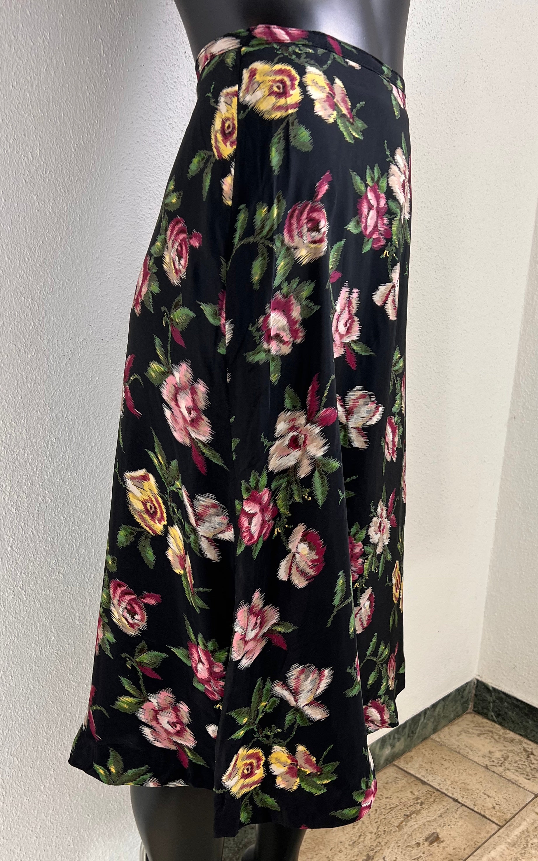 Vintage 40s Flower Silk Skirt