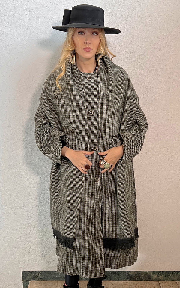 Vintage Harris Tweed Coat with Shawl