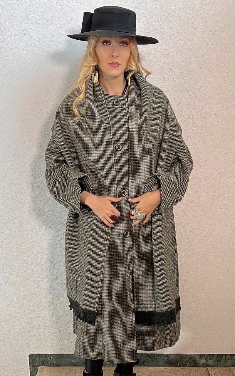 Vintage Harris Tweed Coat with Shawl