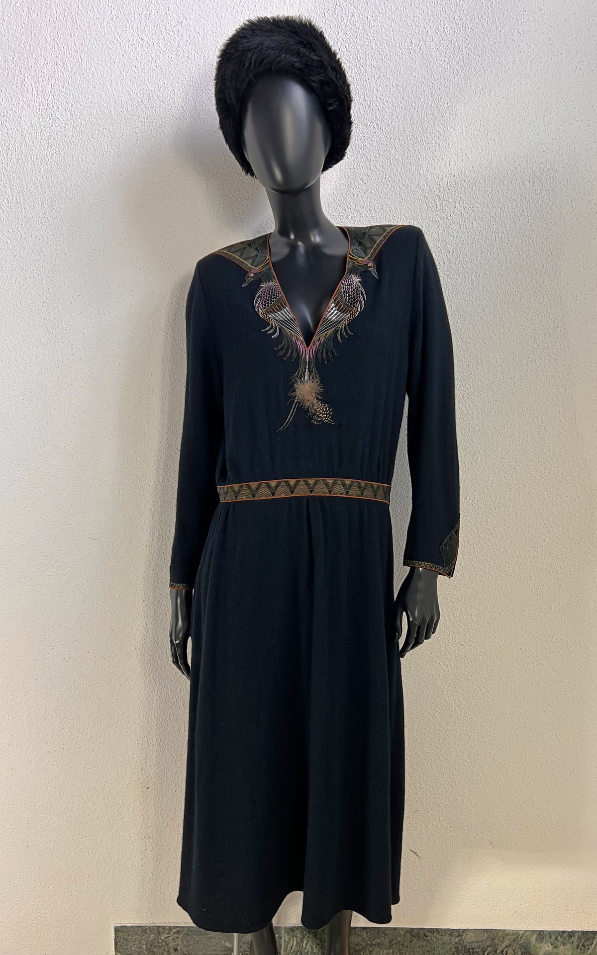 1970s Roberto Cavalli Angora Dress with Hand-Painted Leather Birds