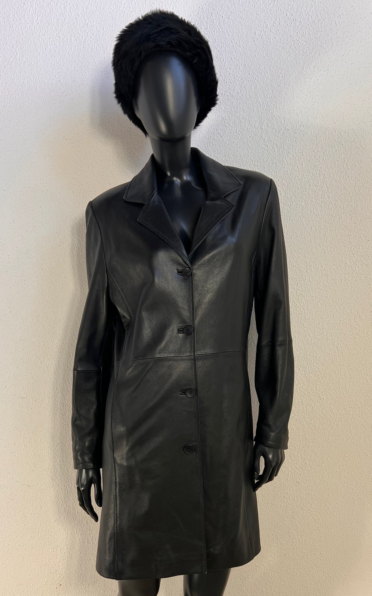Vintage Y2K Black Lambskin Leather Coat by Cabrini