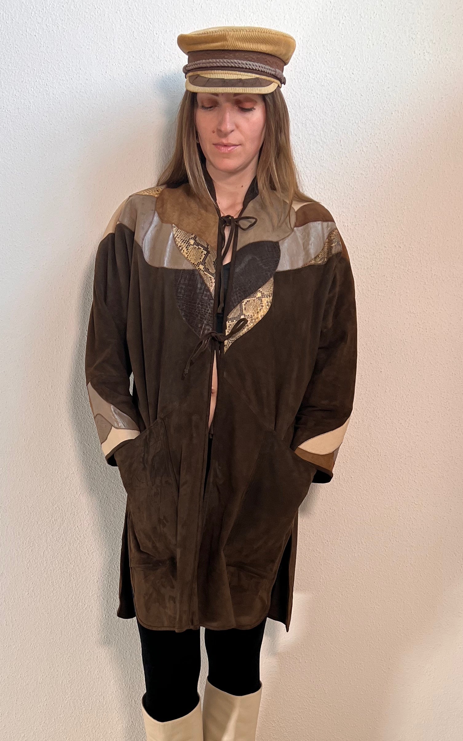 Cappotto in pelle patchwork vintage anni '70