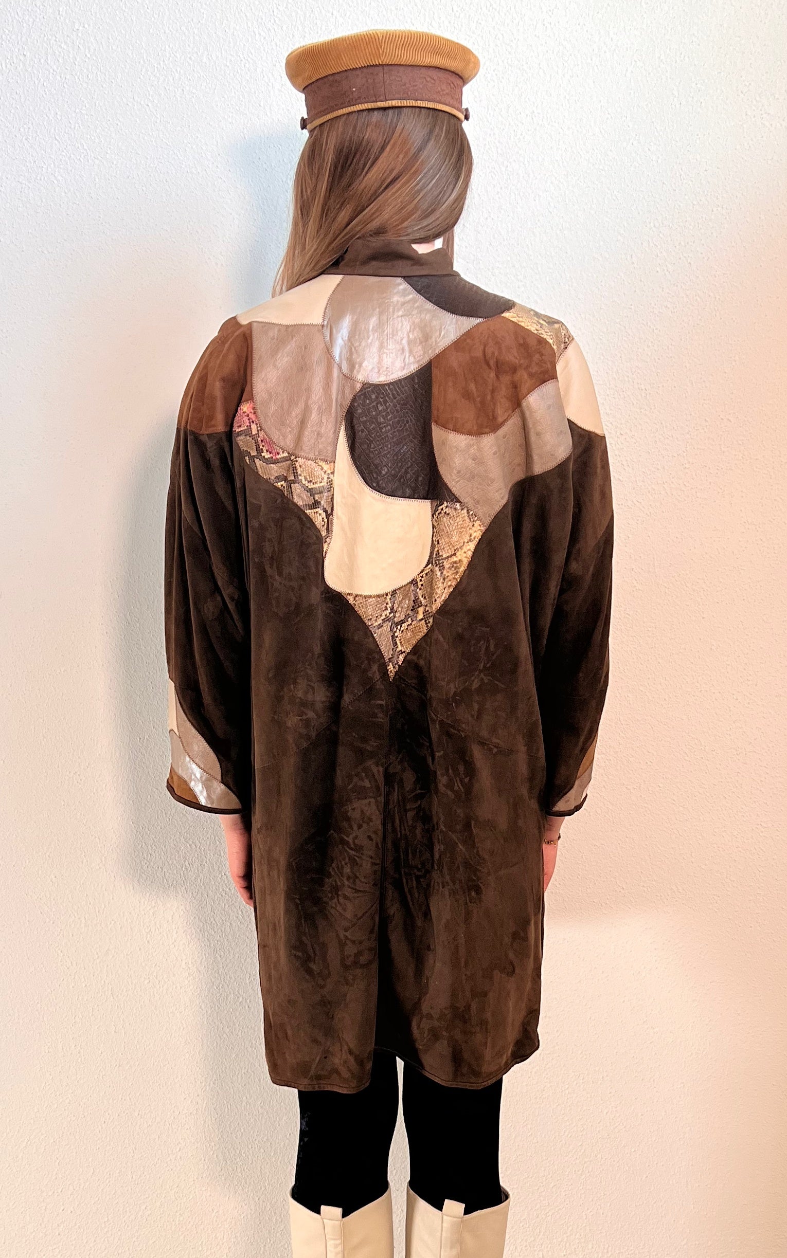 Cappotto in pelle patchwork vintage anni '70
