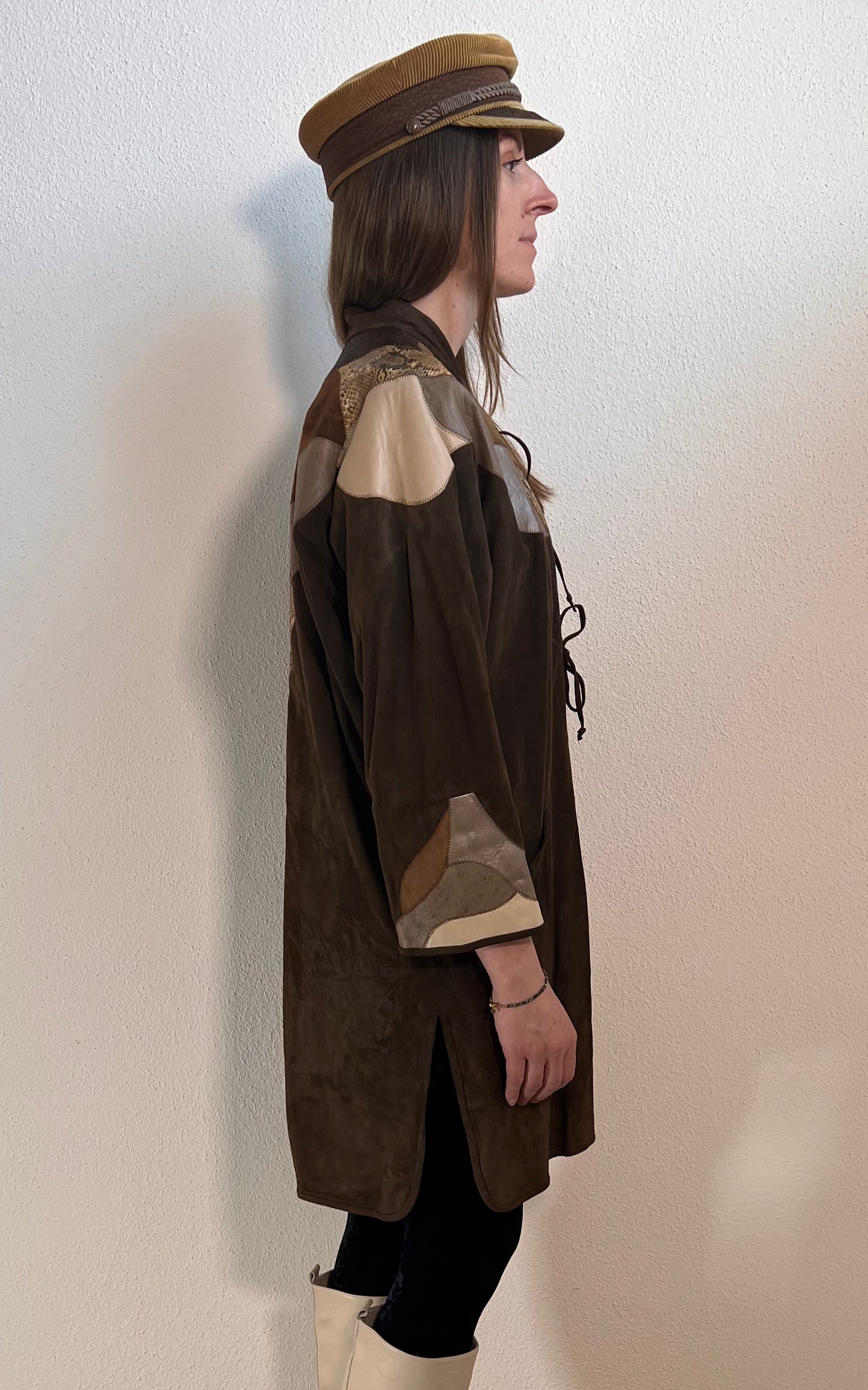 Cappotto in pelle patchwork vintage anni '70