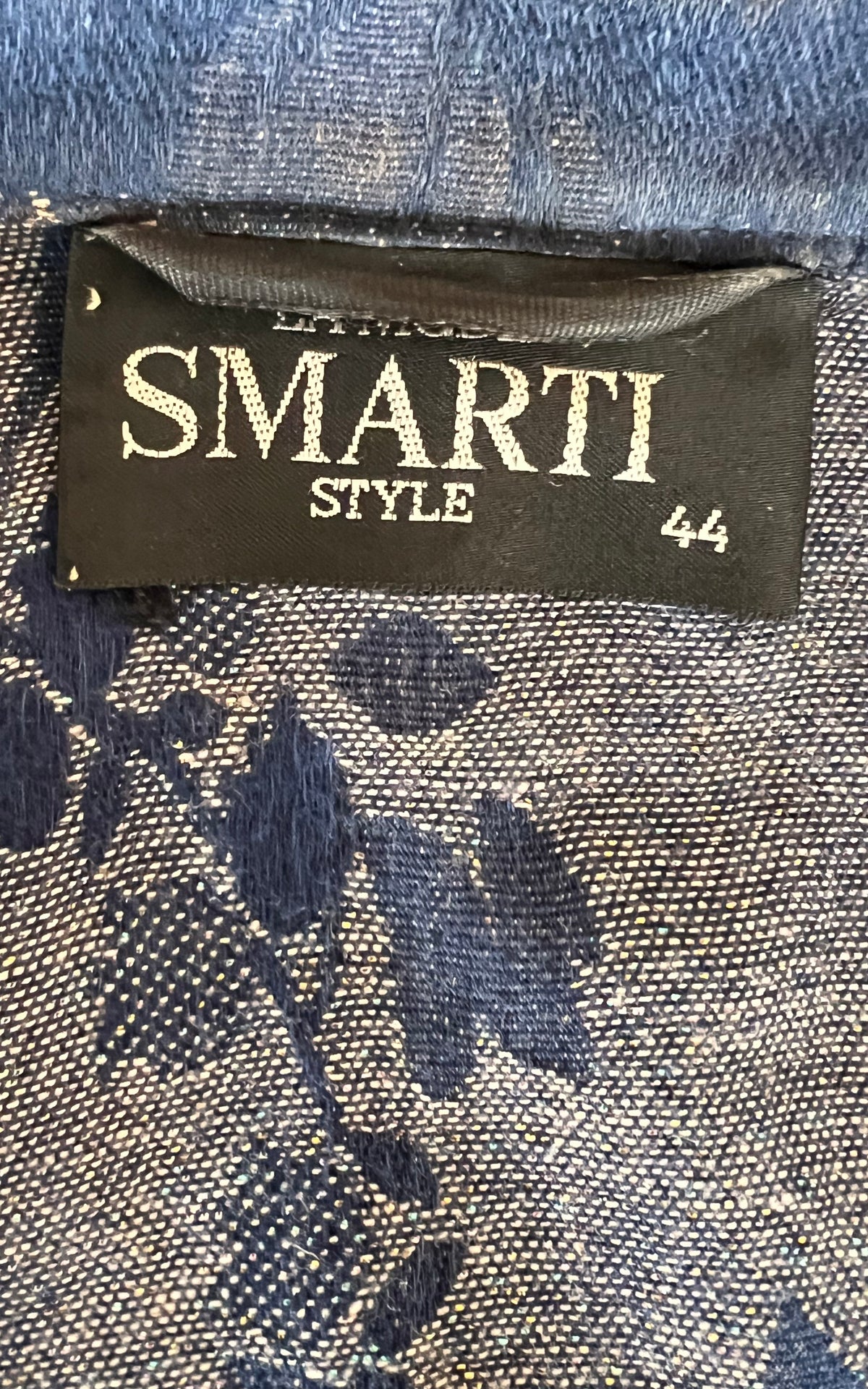 Vintage 80s Smarti Style Blue Floral Cotton &amp; Lurex Blazer
