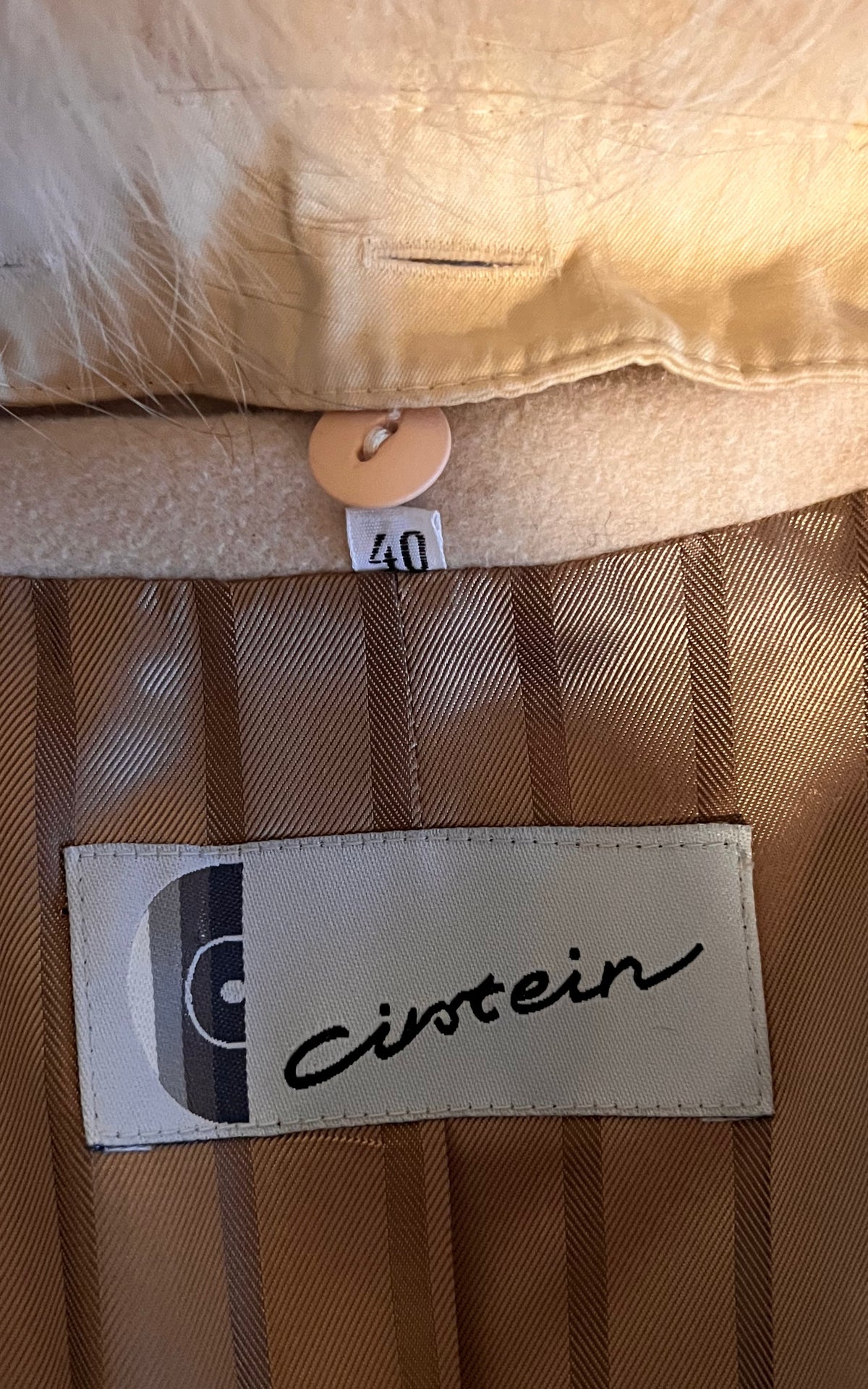 Vintage Cisstein Cream Cashmere & Wool Coat with Fur-Trimmed Hood