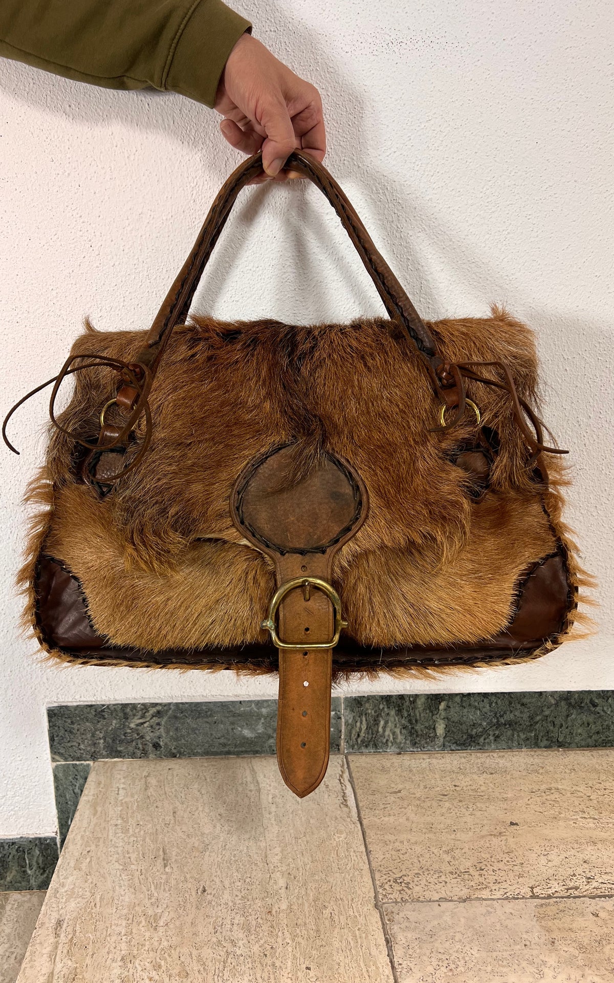 1970s Escanda Large Hair-on-Hide Leather Bag – Rustic Bohemian Satchel