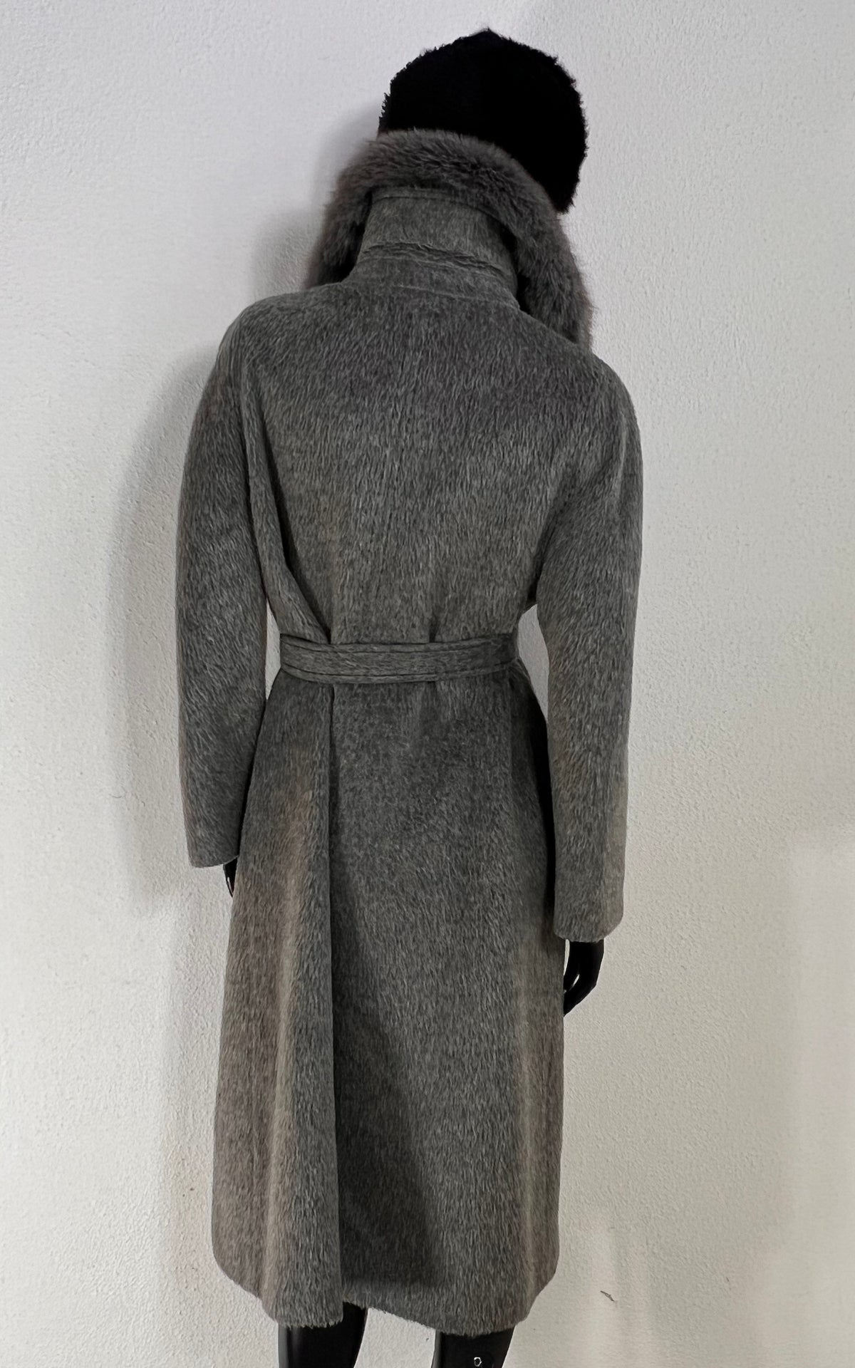 Vintage Basler Grey Alpaca Coat with Plush Collar and Matching Belt