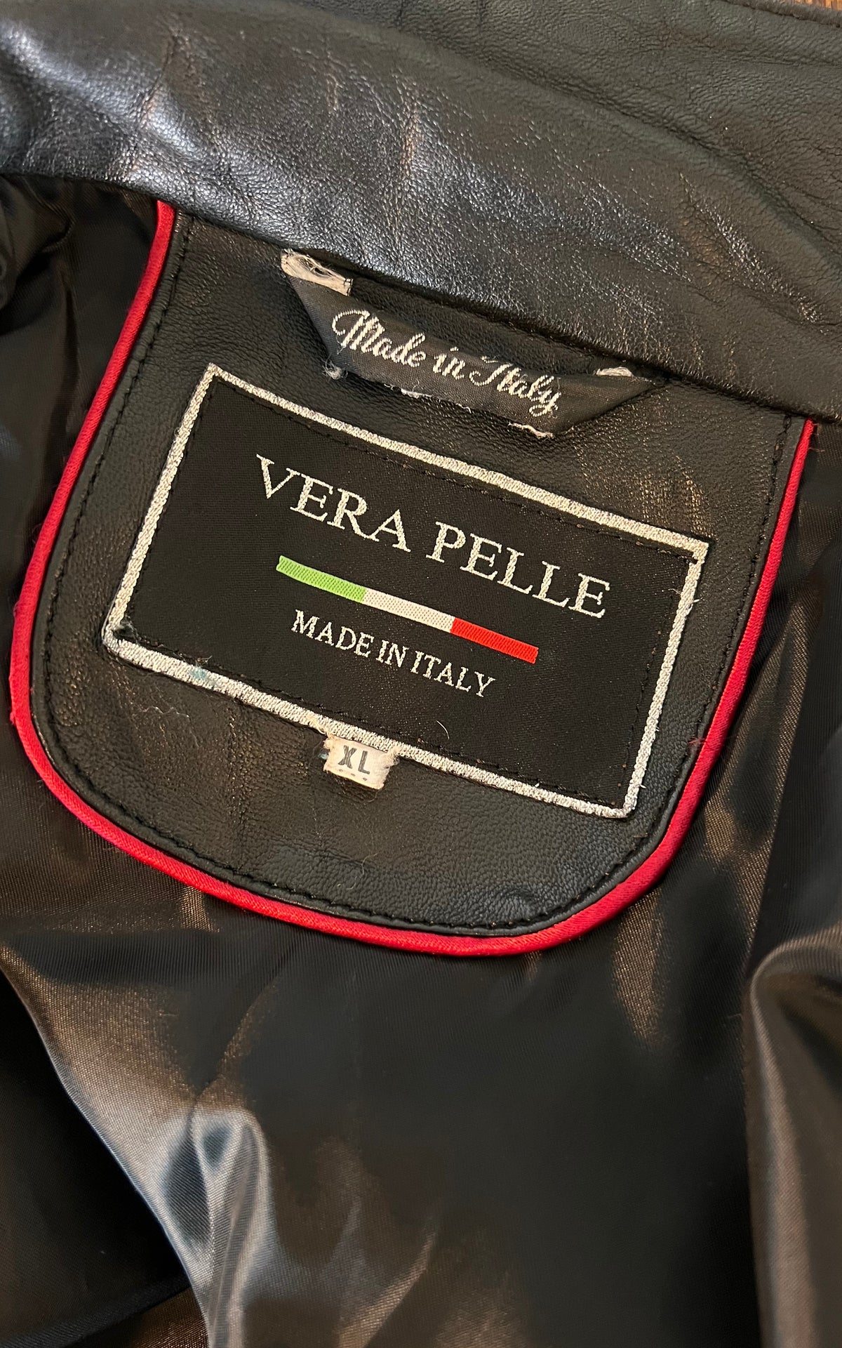 Vintage Black Nappa Leather Belted Coat – Made in Italy
