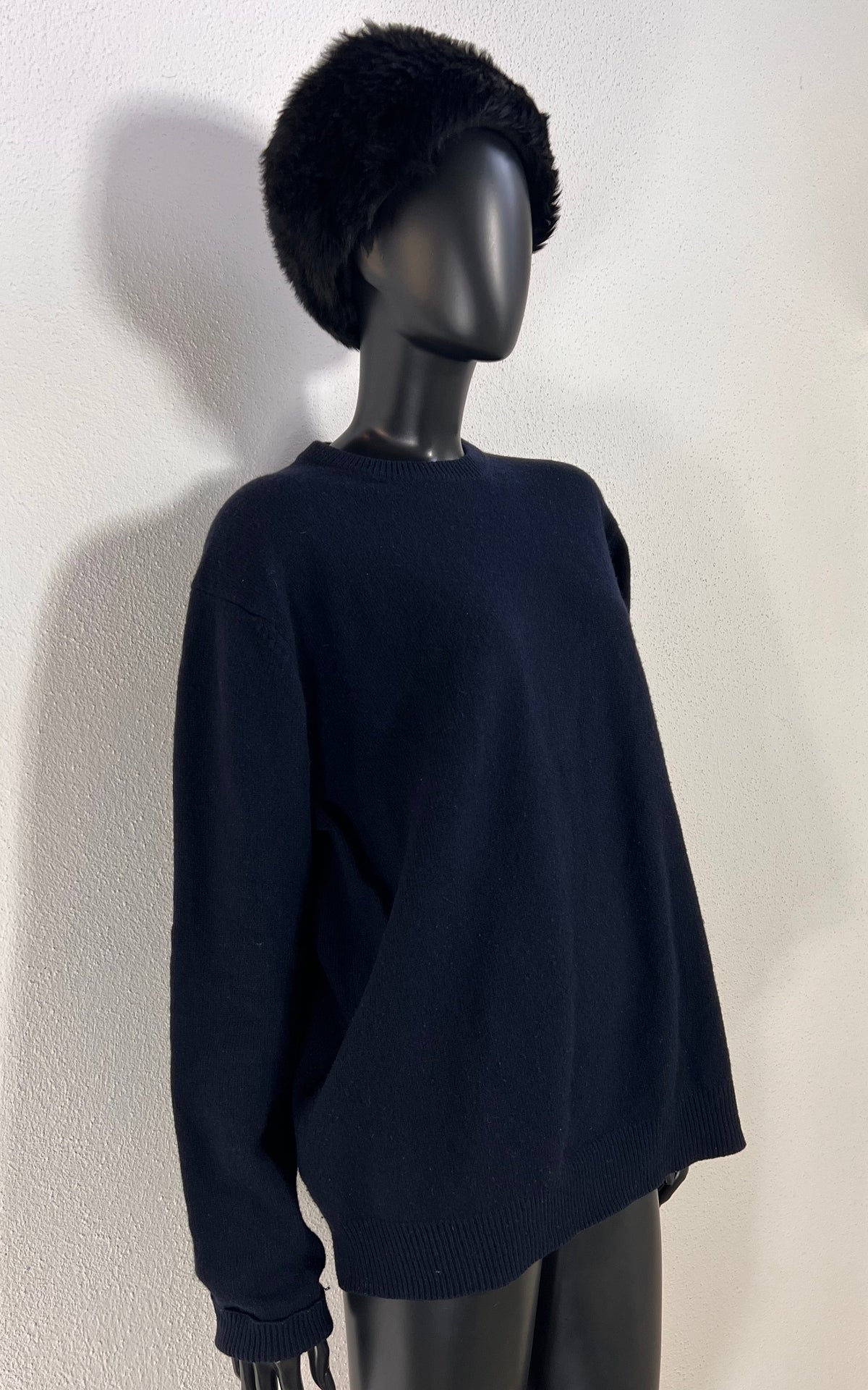 Louis Féraud Vintage Boyfriend Navy Blue Pure Wool Crew Neck Sweater
