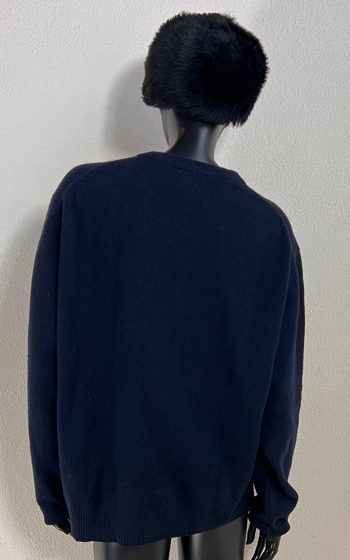 Louis Féraud Vintage Boyfriend Navy Blue Pure Wool Crew Neck Sweater
