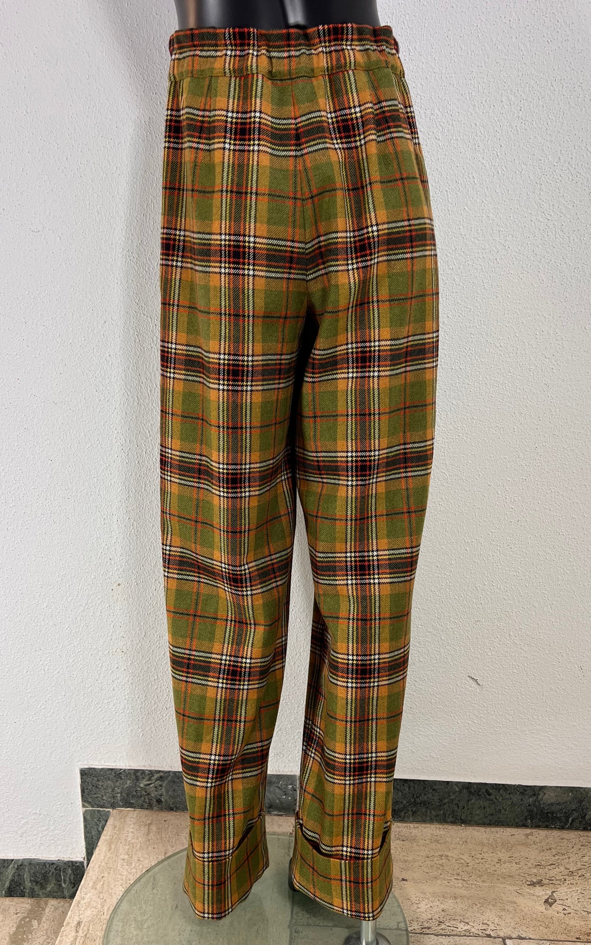 Vintage Alberta Ferretti Wool Tartan Trousers with Tie Waist