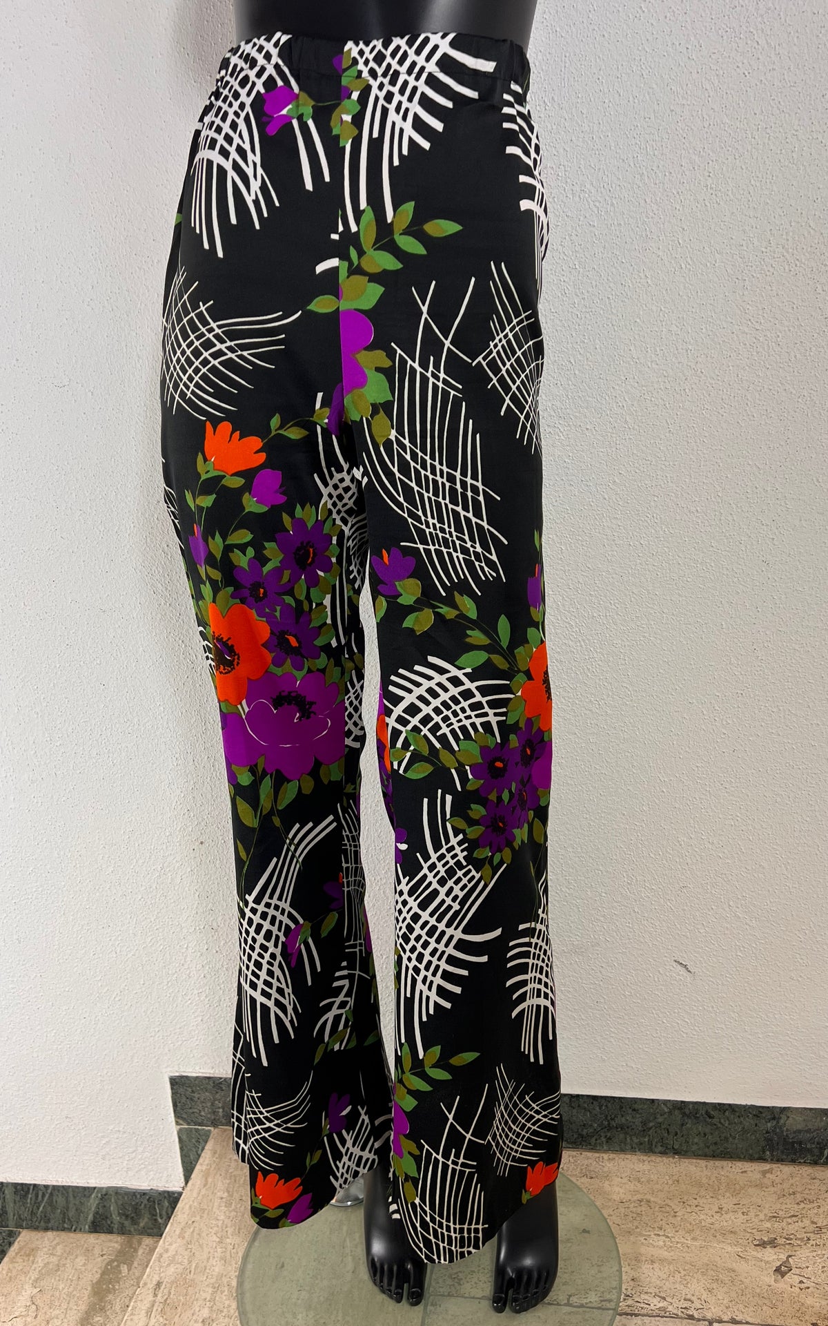 Vintage 1970s Tailor-Made Floral & Graphic Print Flared Trousers