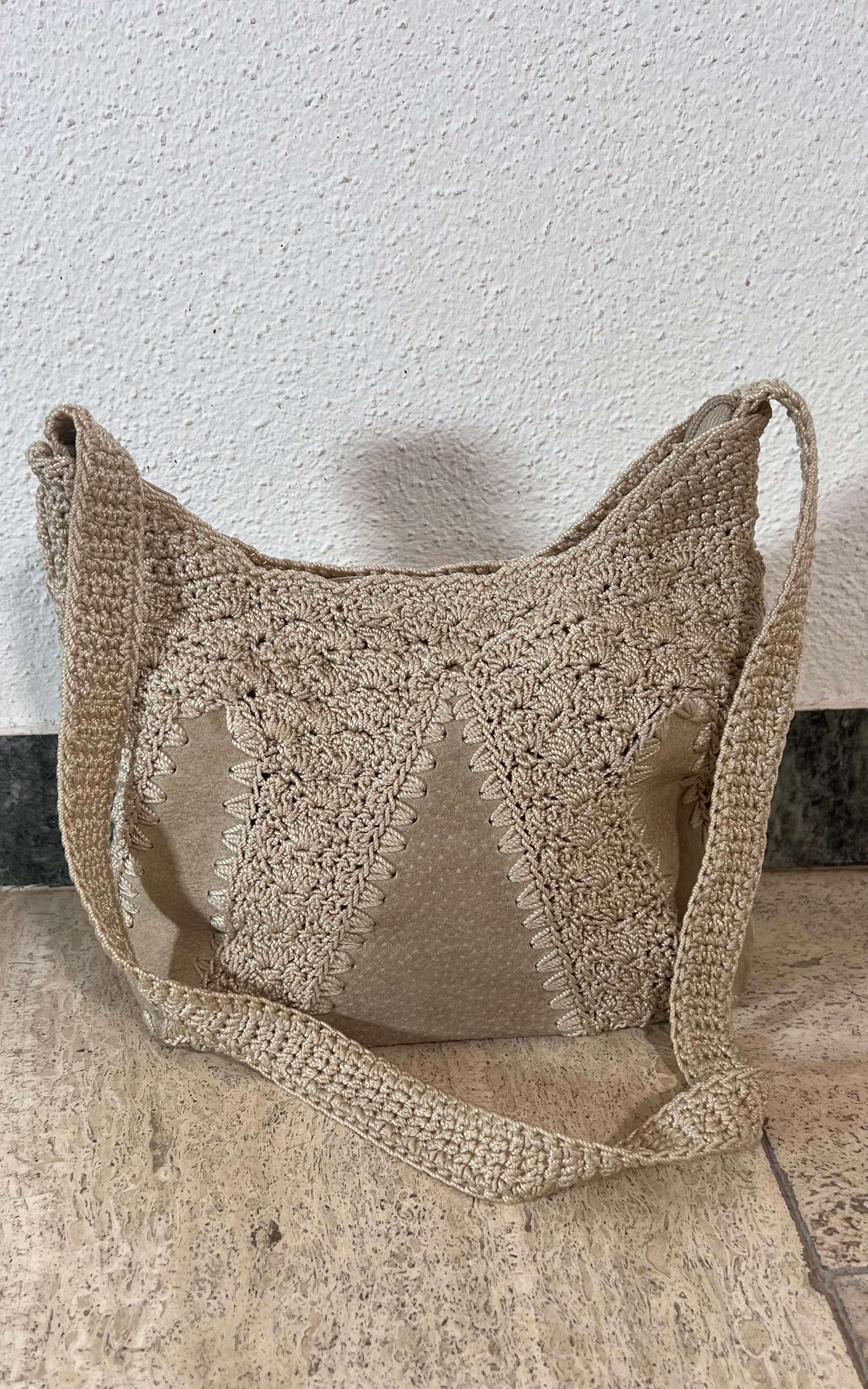 Vintage 70s Suede and Crochet Bag