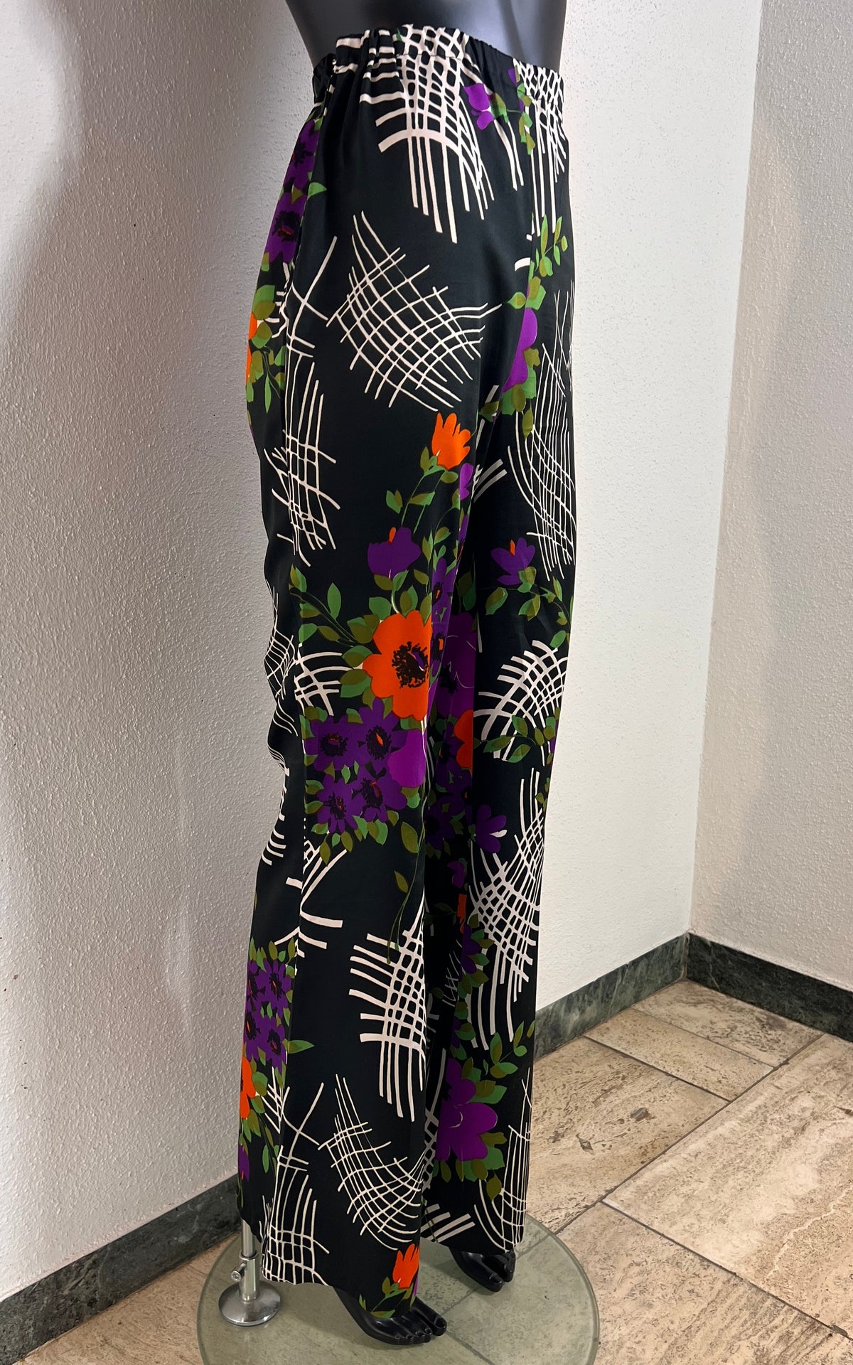 Vintage 1970s Tailor-Made Floral & Graphic Print Flared Trousers