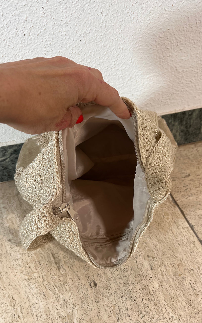 Vintage 70s Suede and Crochet Bag