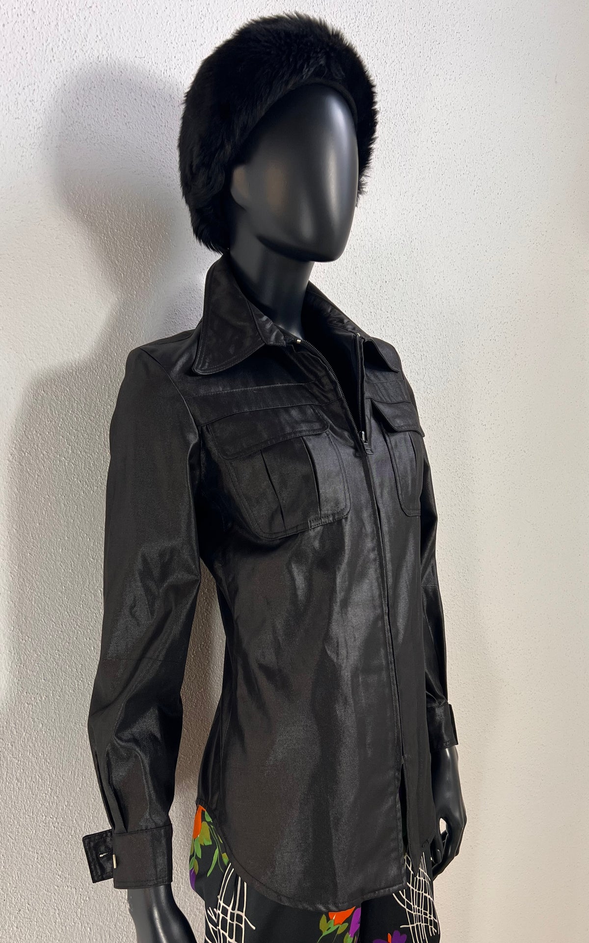 Vintage 1970s H. Lans Metallic Black Zip-Front Shirt Jacket – Philippe Jordon Paris