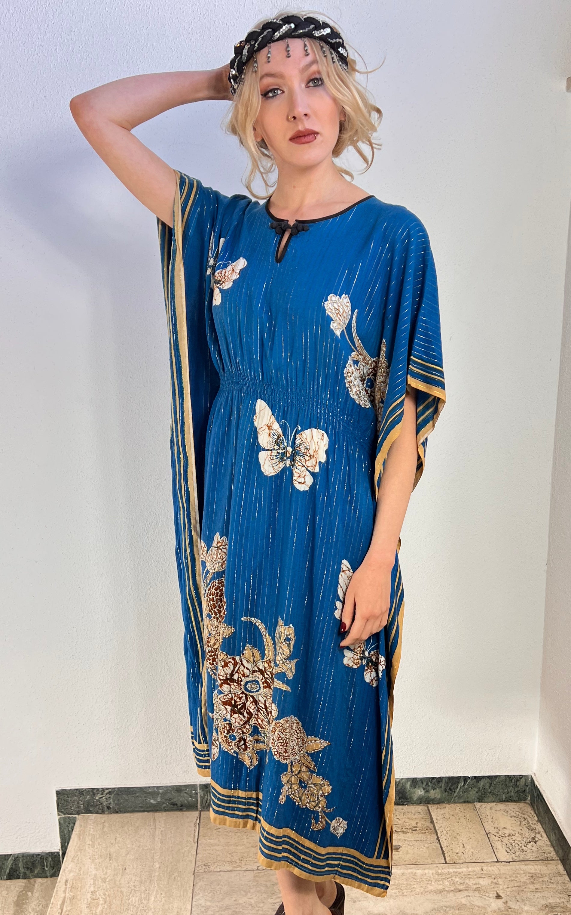Vintage Lurex Butterfly Caftan Dress