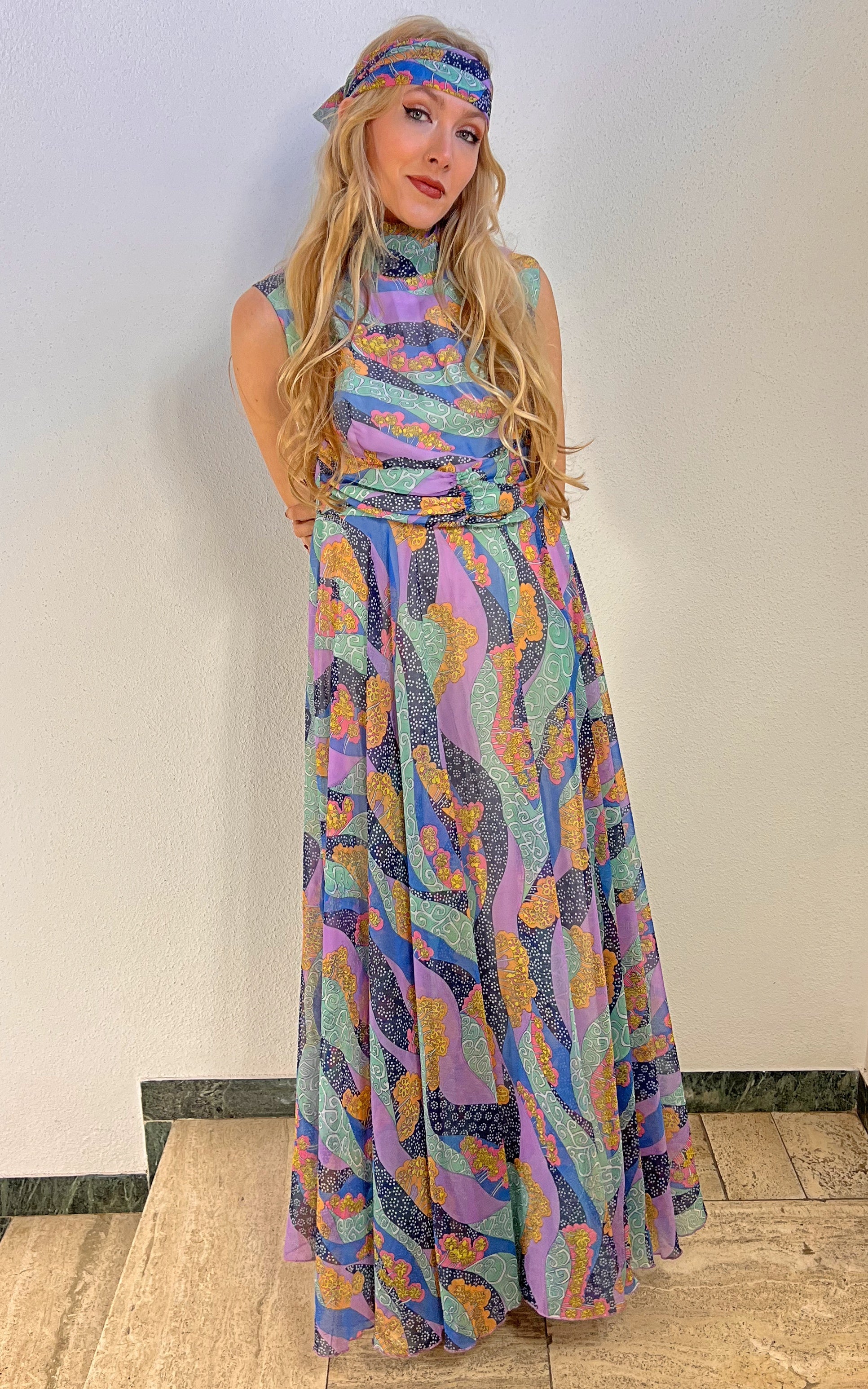 Vintage 70s Psychedelic Maxi Dress