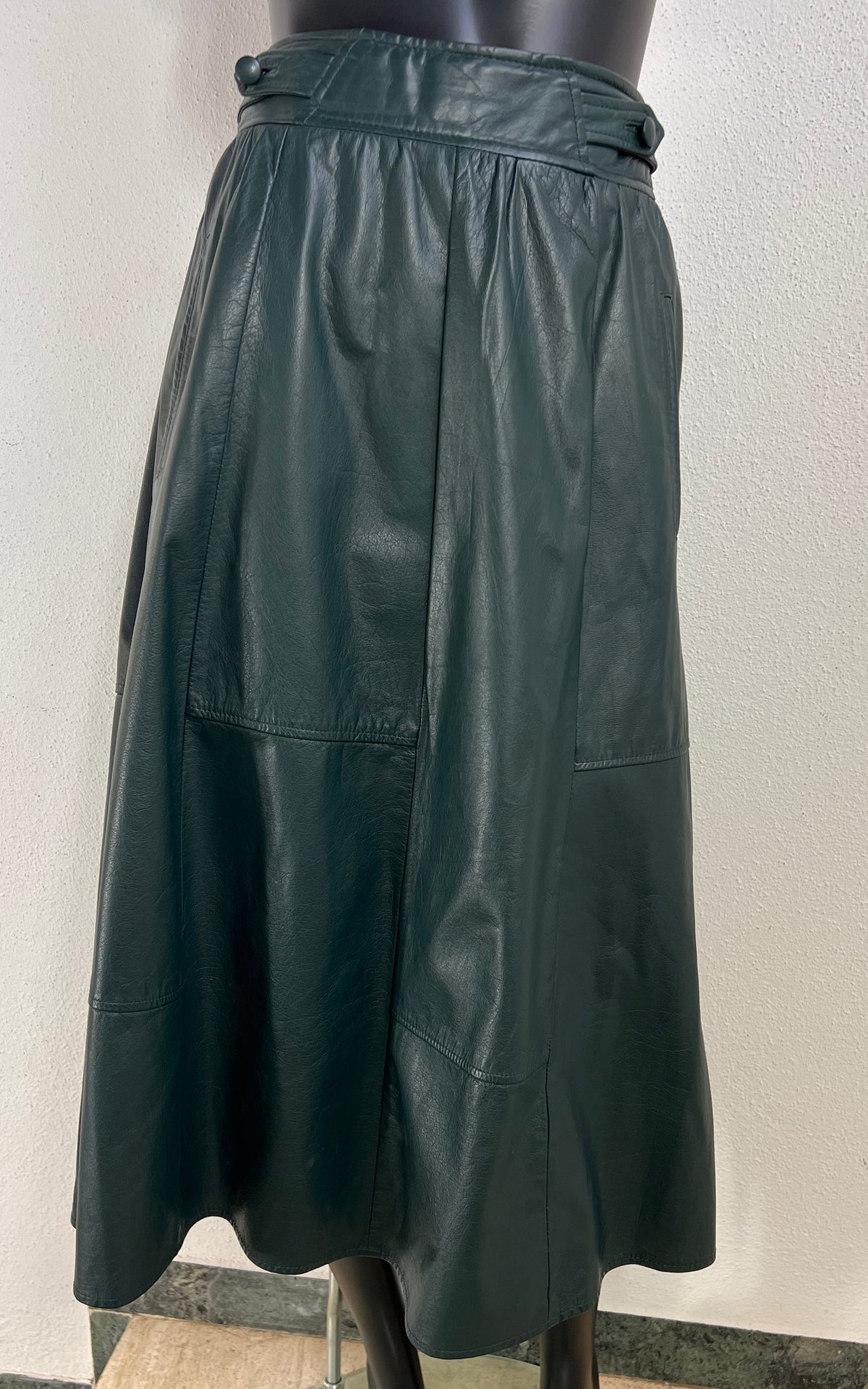 Vintage Yessica Forest Green Leather Midi Skirt