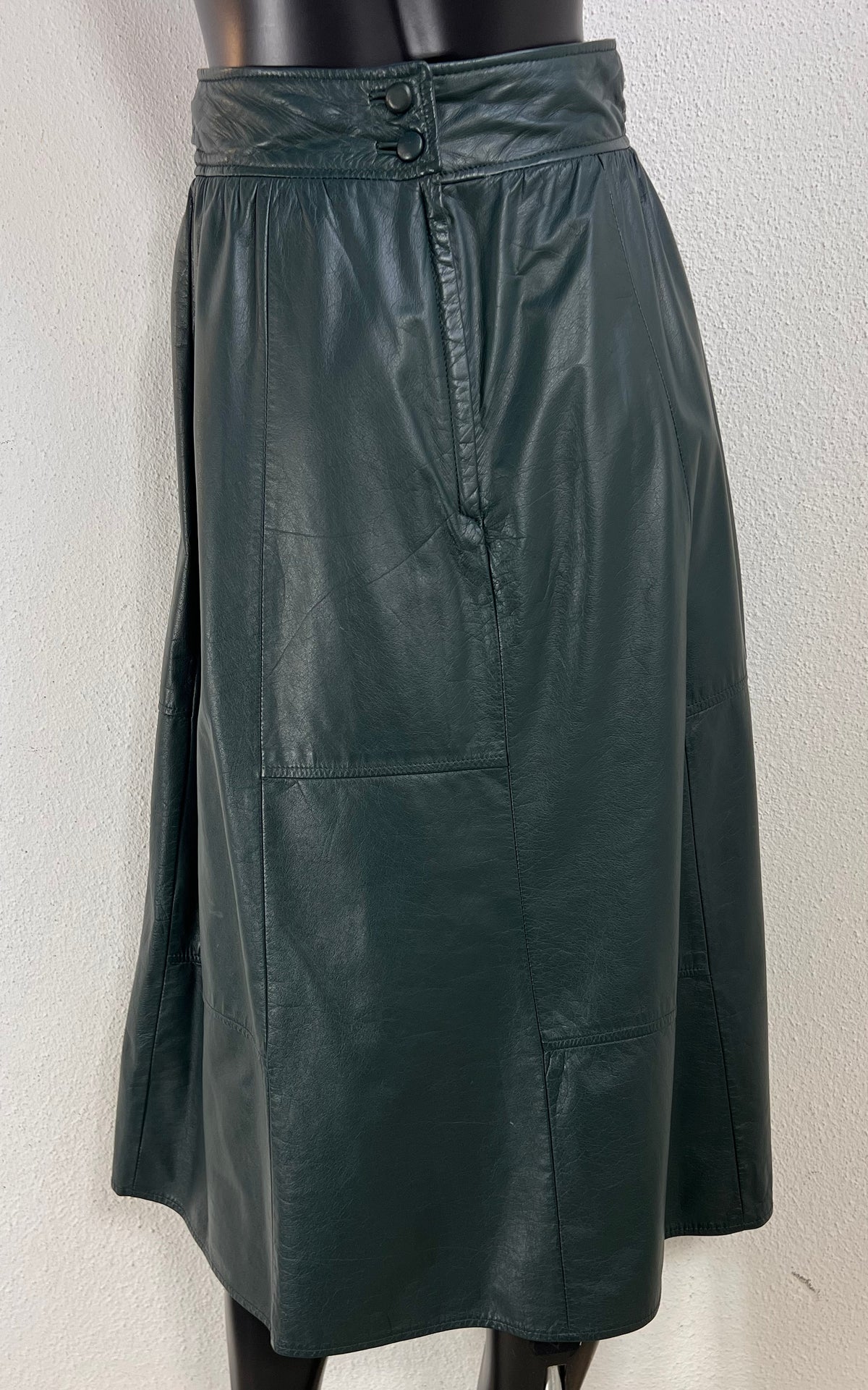 Vintage Yessica Forest Green Leather Midi Skirt