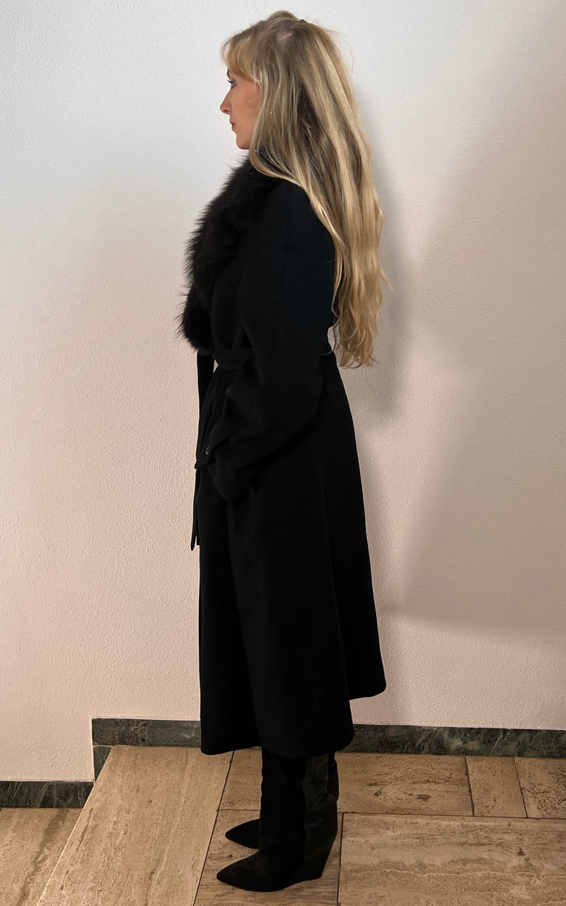 Vintage 70s Wool Coat with Fur Collar