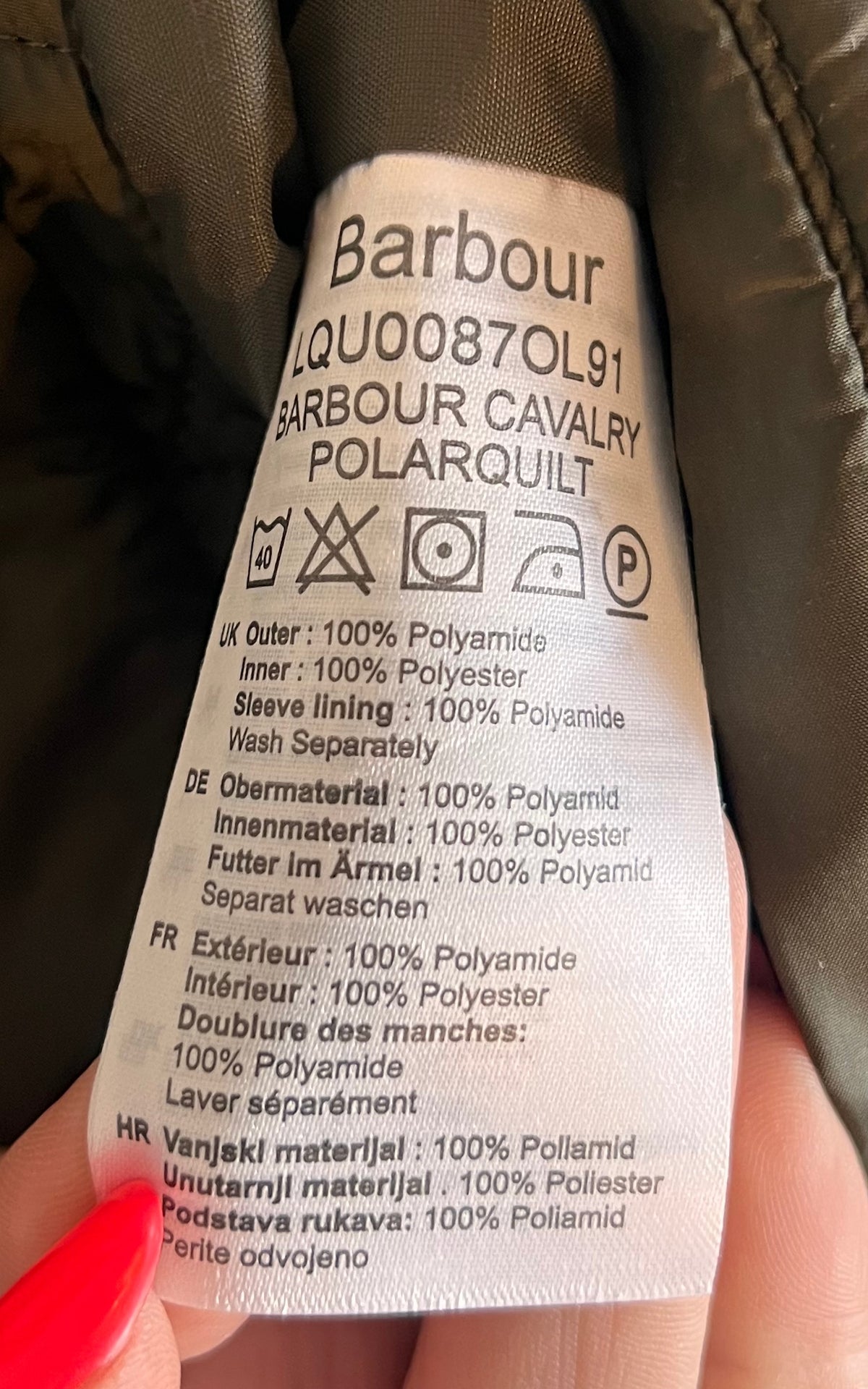 Barbour Cavalry Polarquilt Jacket in Olive Green – UK 10 / EU 36