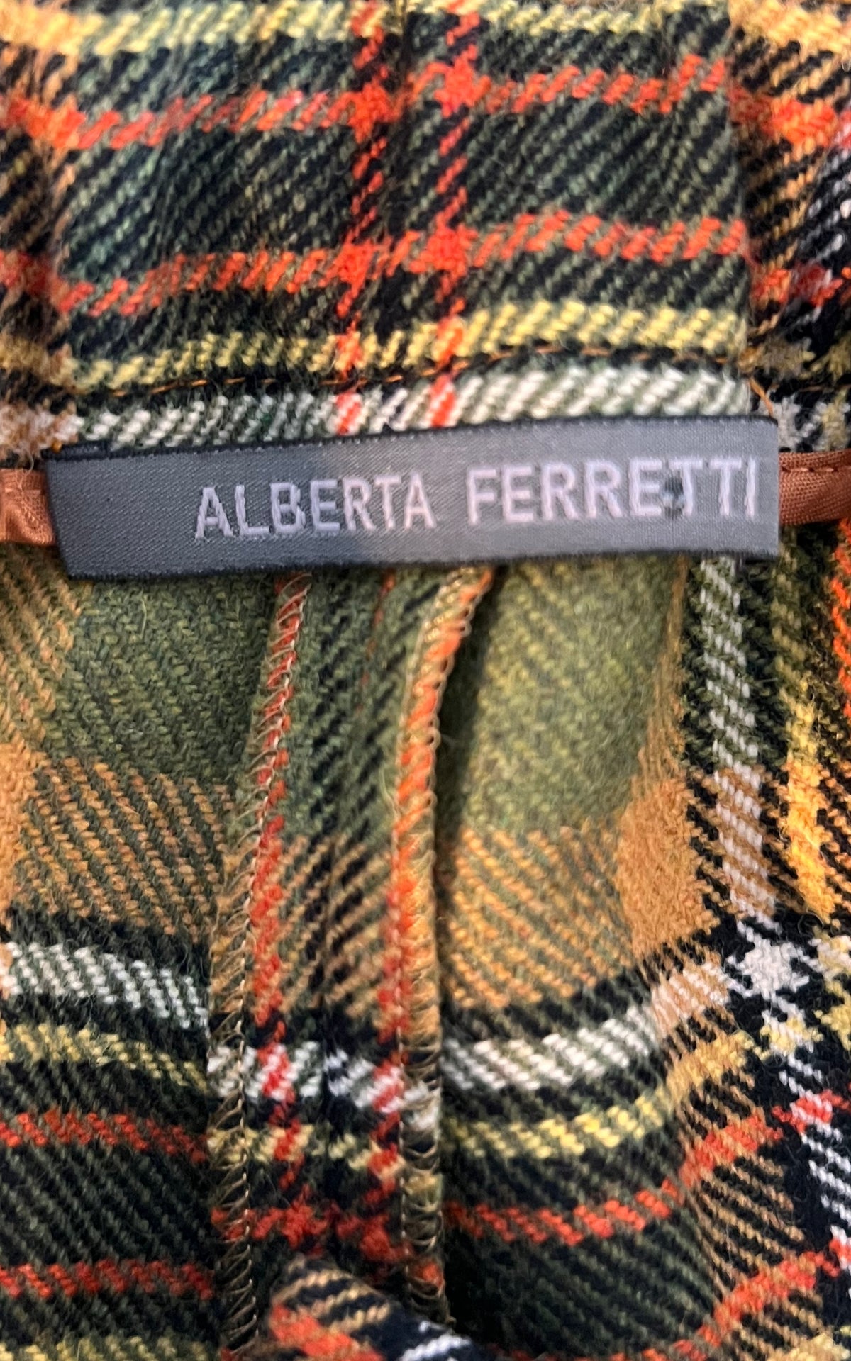 Vintage Alberta Ferretti Wool Tartan Trousers with Tie Waist