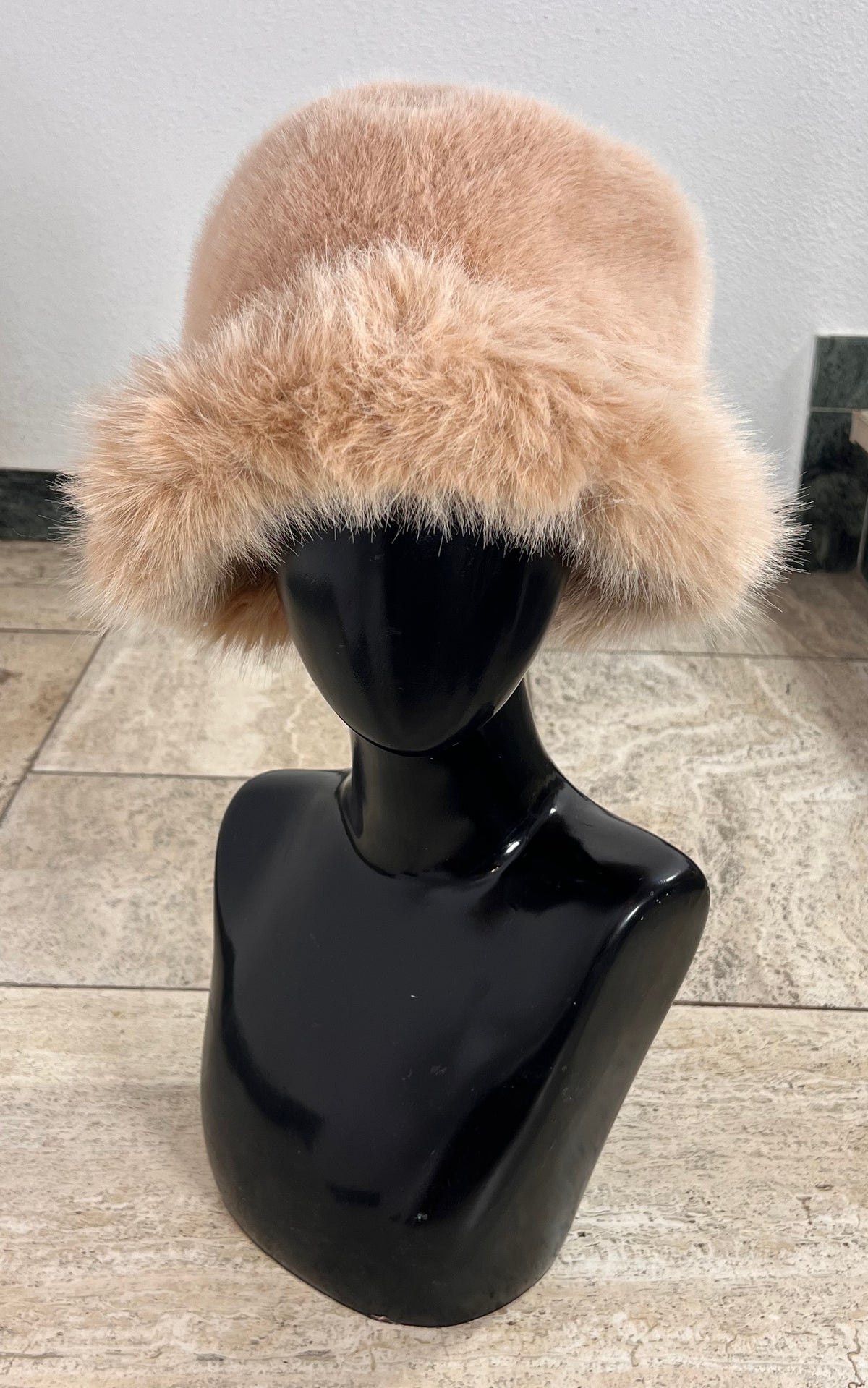 Honey Beige Faux Fur Hat with Wide Turn-Up Brim