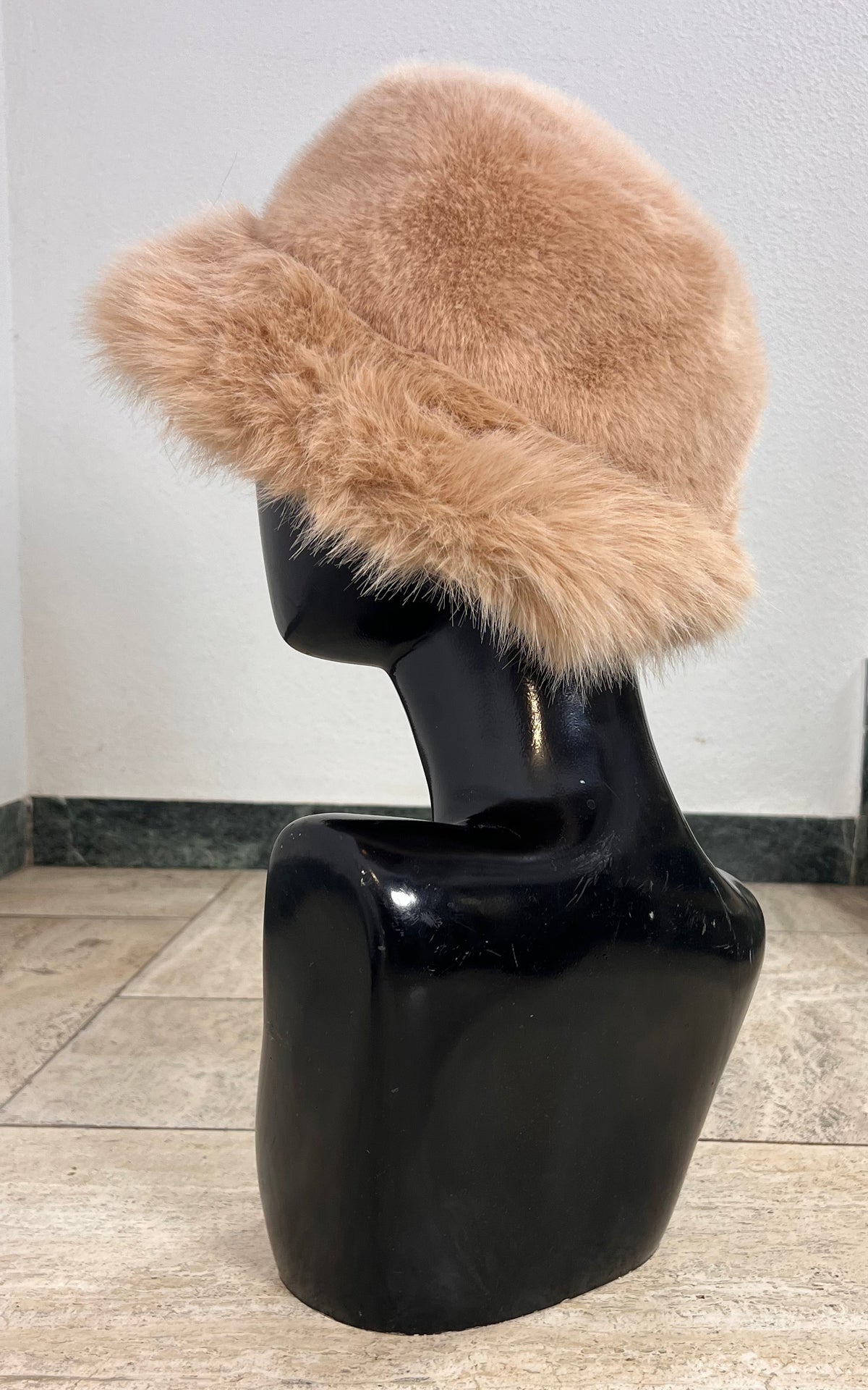 Honey Beige Faux Fur Hat with Wide Turn-Up Brim