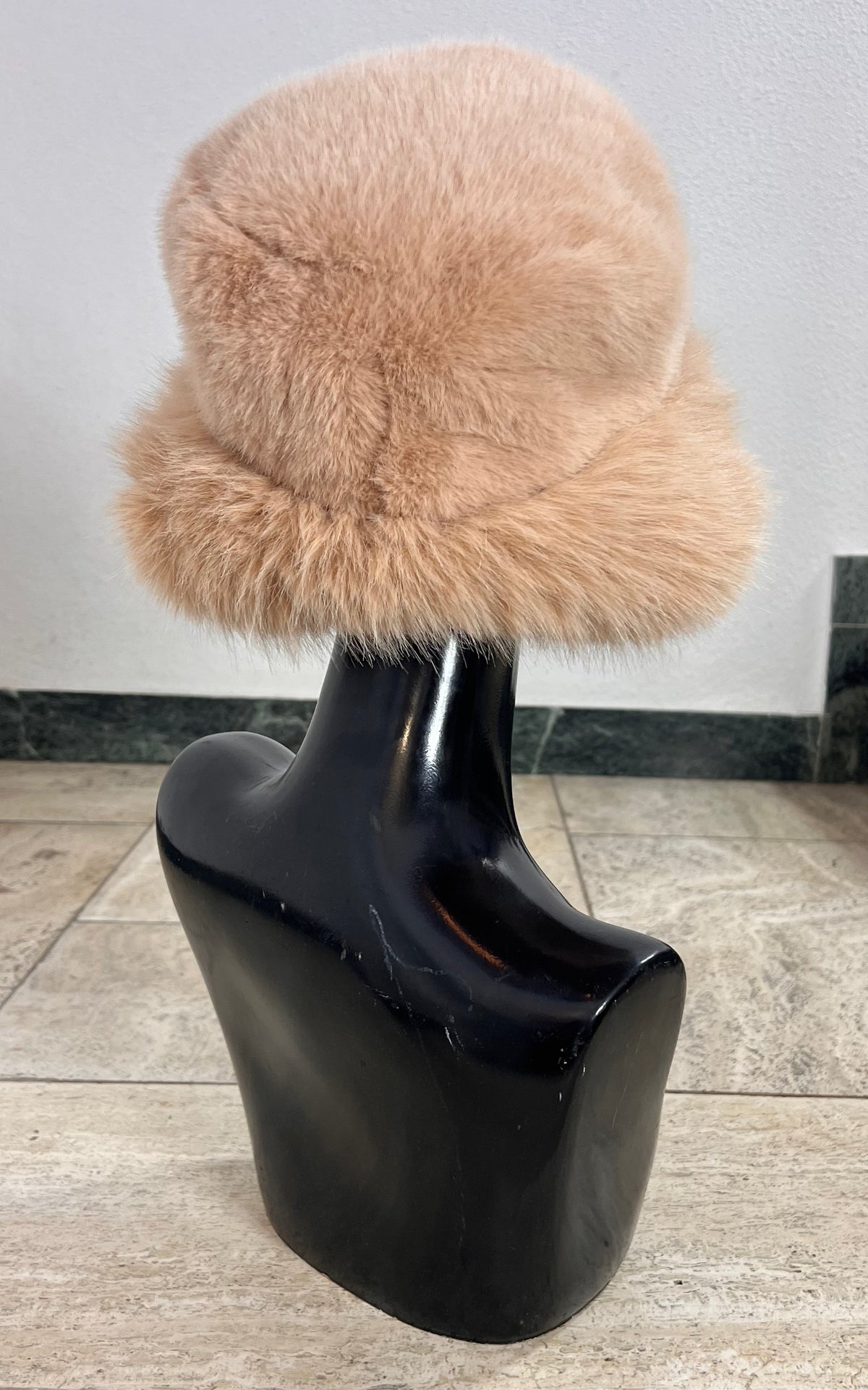 Honey Beige Faux Fur Hat with Wide Turn-Up Brim